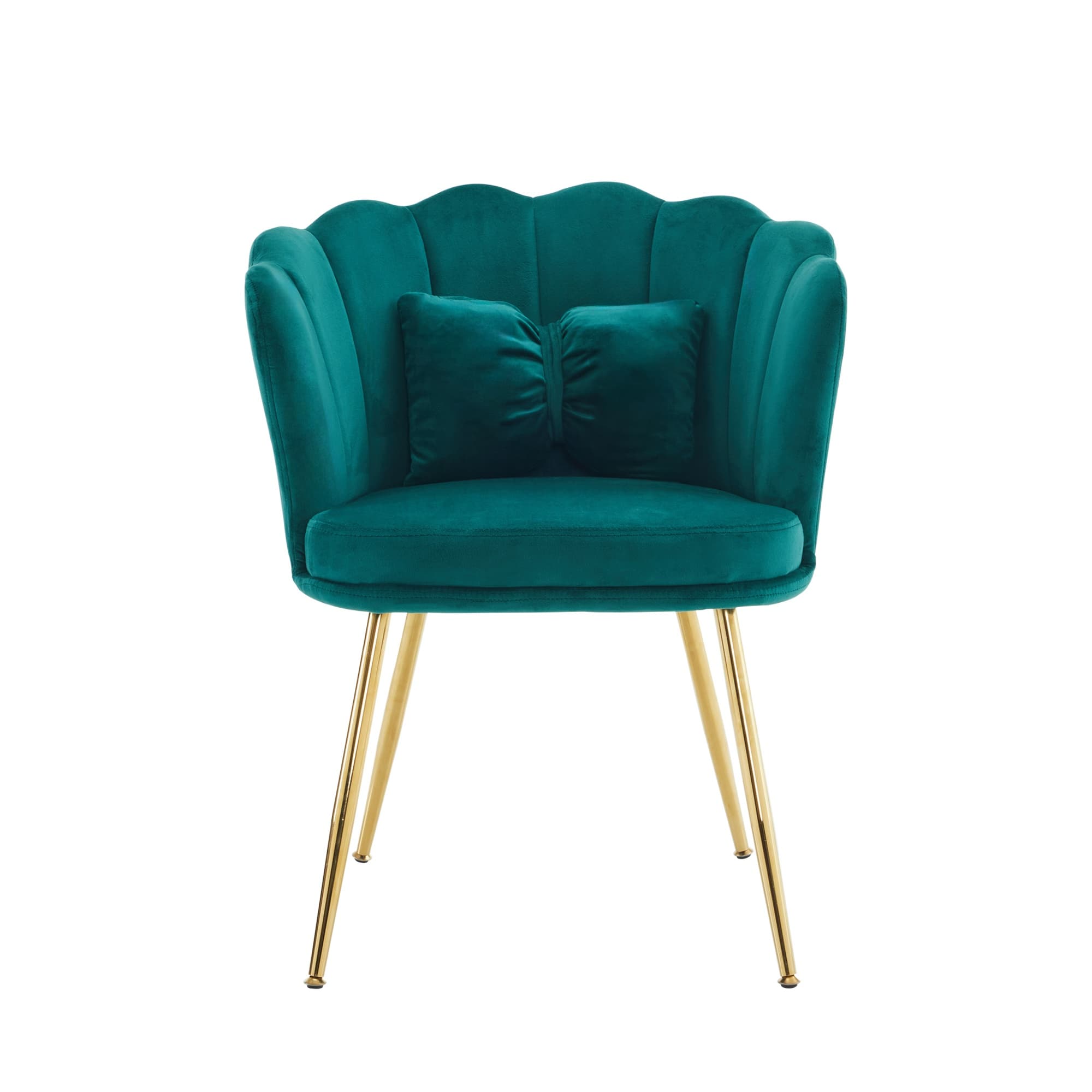 Chaise de cuisine velours moderne, Chaise pour cuisine avec Dossier en Pétale et Pieds Métalliques Dorés, Coussin Papillon, 63x58x77 cm, Vert