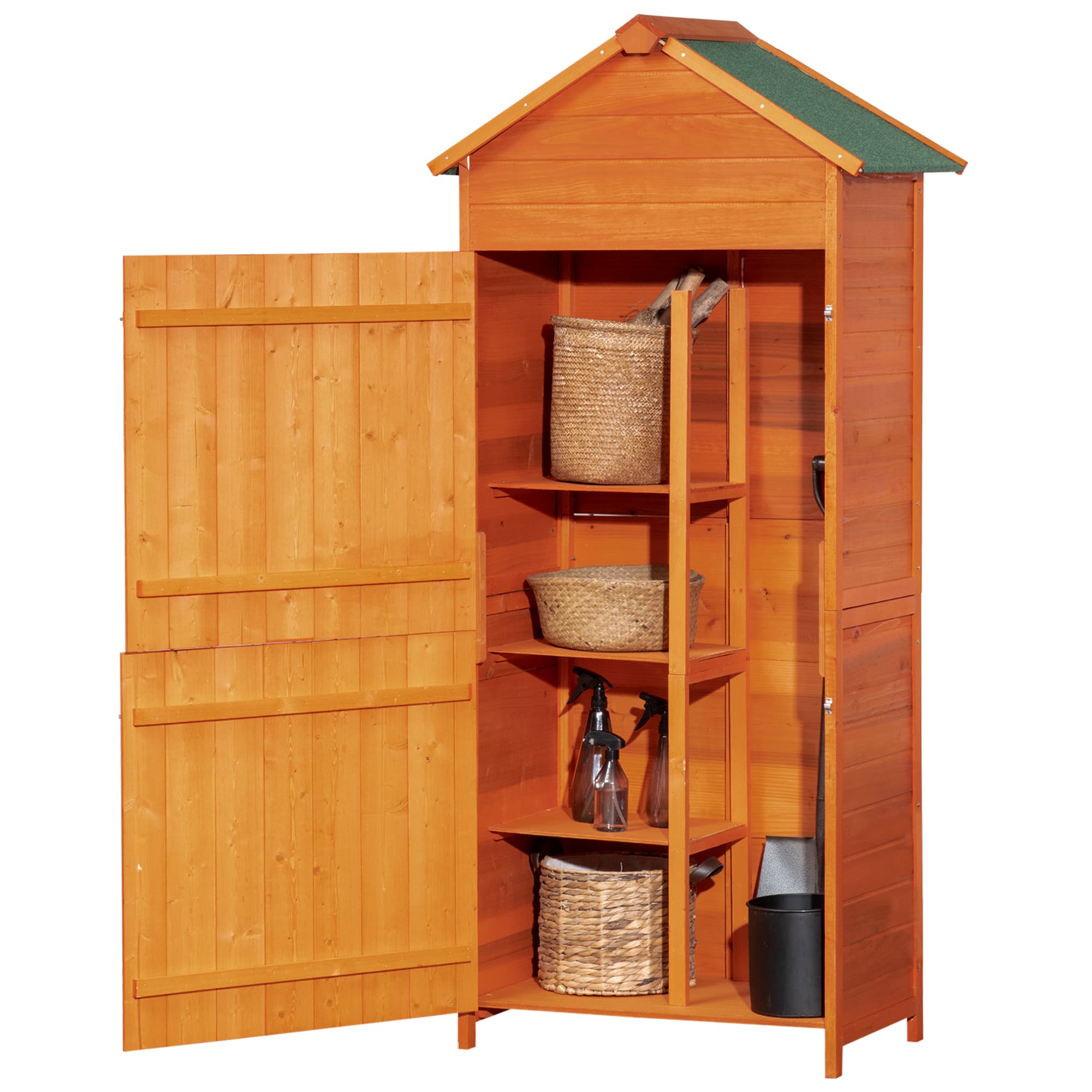 Outsunny Cabanon & Chalet de Jardin Bois avec 3 Étagères, 2 Portes Loquets, Toit Pente Bitumé - Remise pour Outils, 84x52x188 cm Aosom France