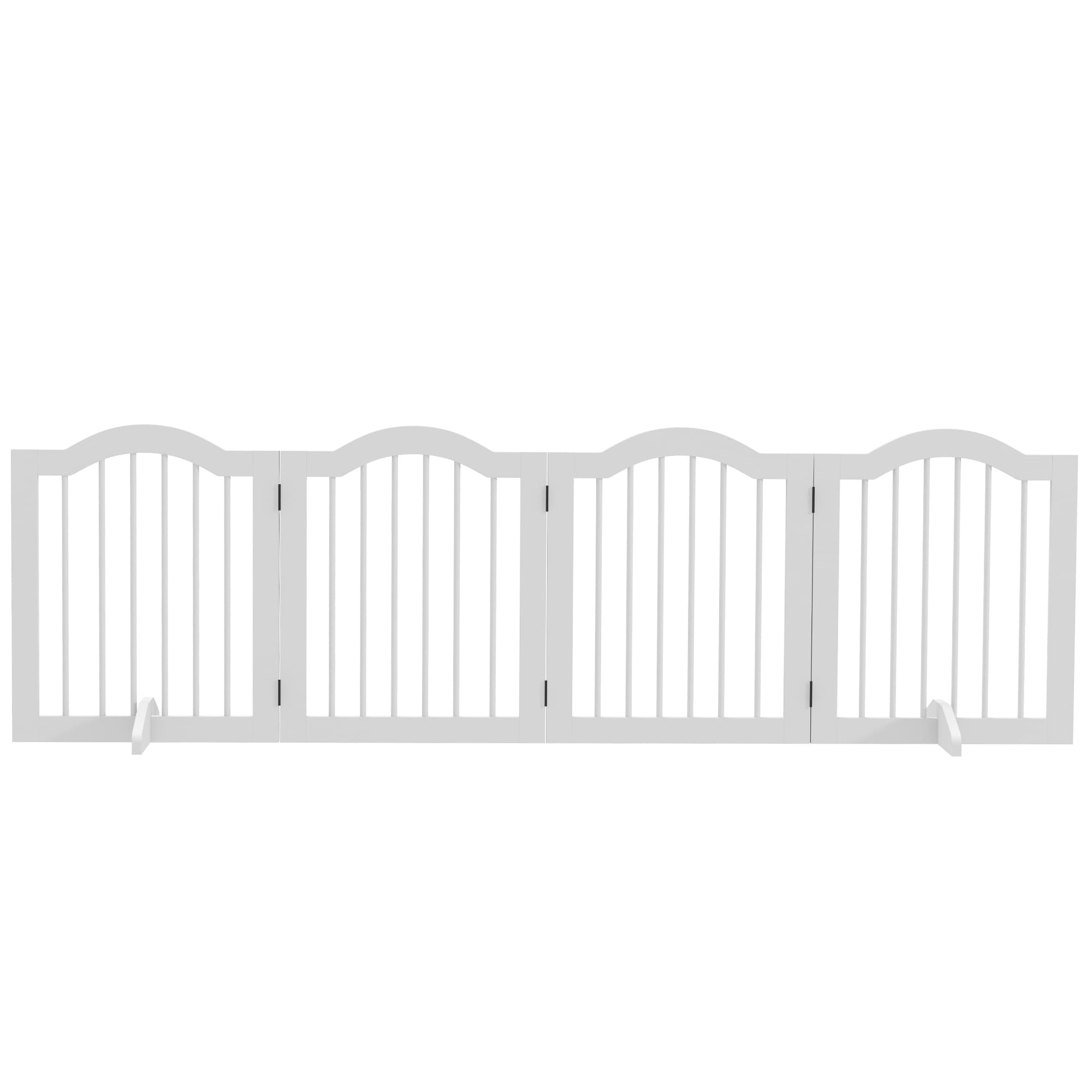 PawHut Barrière de Sécurité pour Chiens Pliable, 4 Panneaux, pour Escaliers, Couloirs, Portes, MDF/Bois Massif, Blanc
