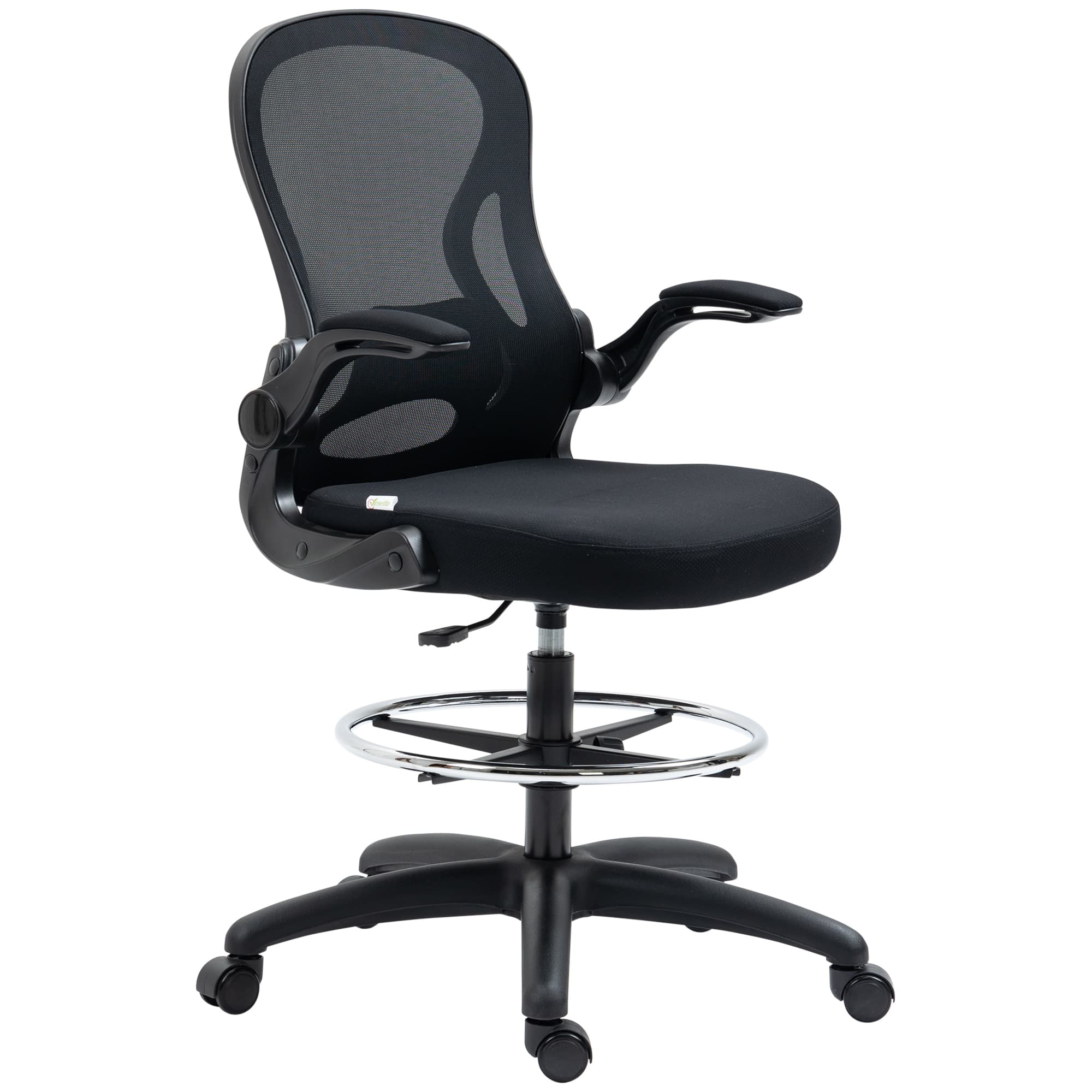 Vinsetto Fauteuil de dessin, fauteuil de bureau réglable en hauteur, avec repose-pieds, 59 cm x 65 cm x 122 cm, Noir