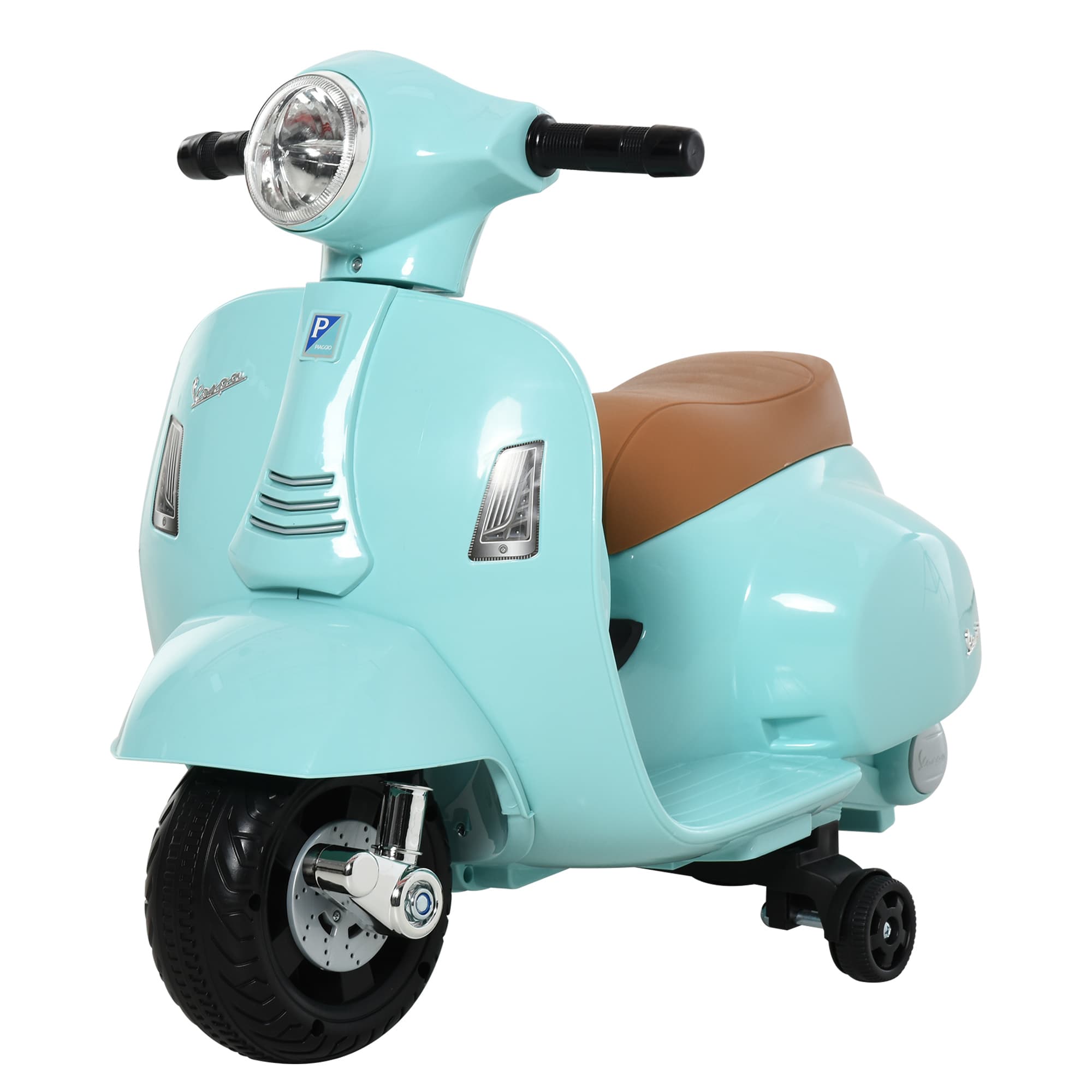 HOMCOM Vespa Moto électrique pour enfants Véhicule électrique 18-36 mois 3 km/h LED Sound Plastique, Métal Vert 66,5 x 38 x 52 cm
