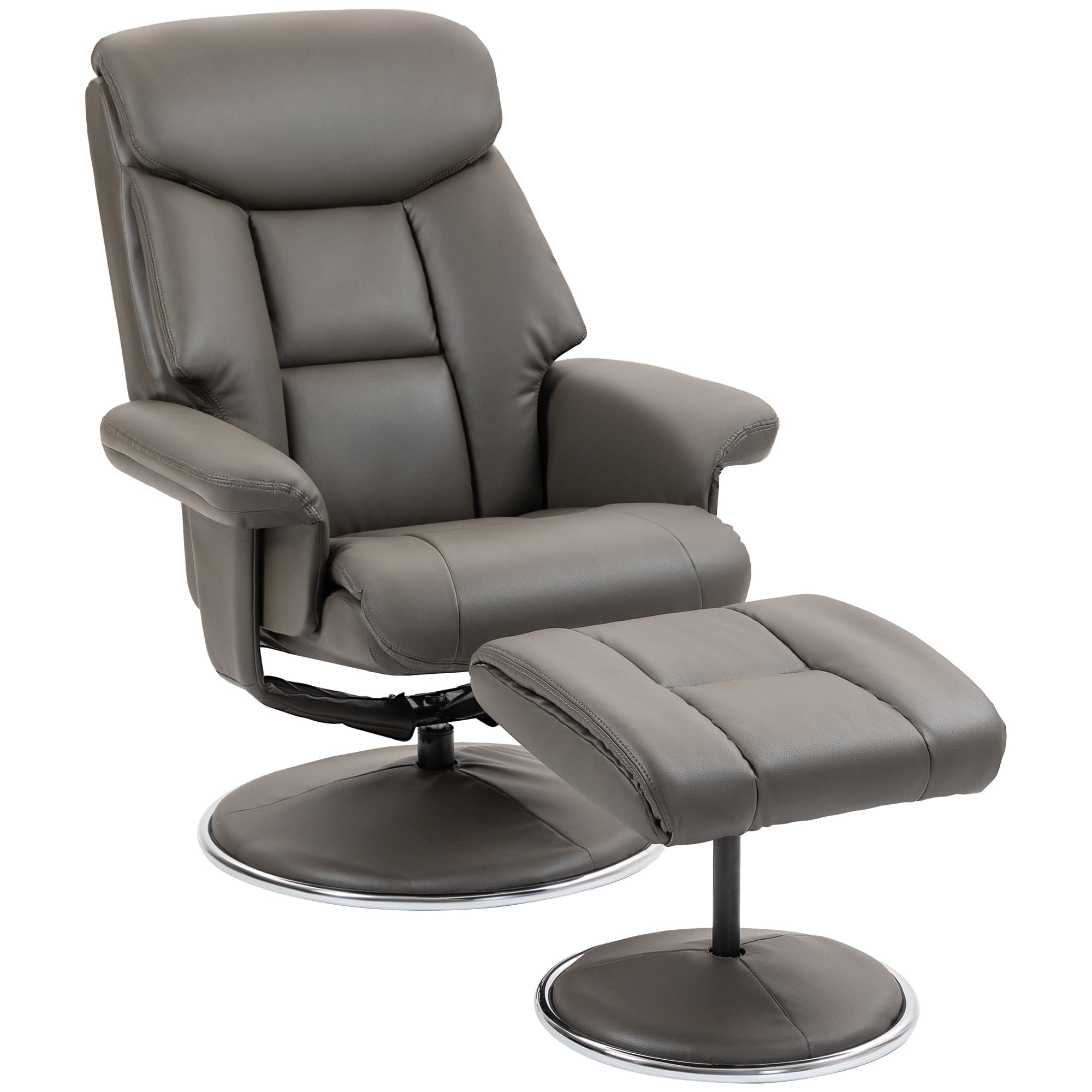 HOMCOM Fauteuil de relaxation avec repose-pieds, dossier inclinable, similicuir, jusqu'à 150 kg, Gris