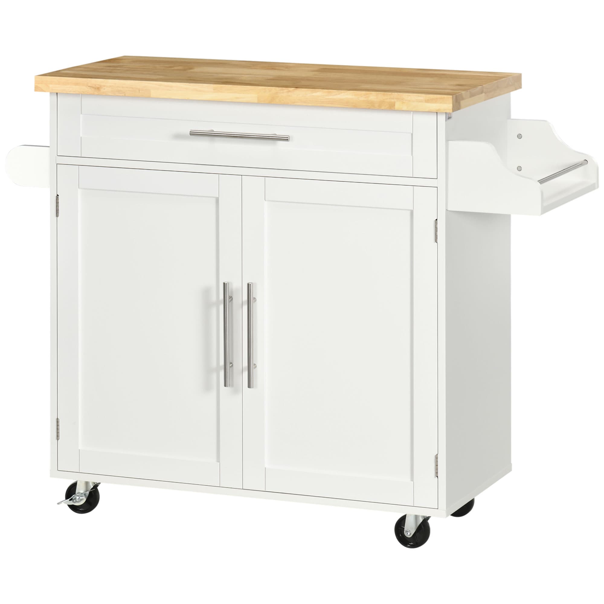 HOMCOM Chariot de Cuisine Desserte Îlot de Cuisine, 1 Porte-Épices, 1 Porte-Serviettes, 109 cm x 40 cm x 89 cm, Blanc