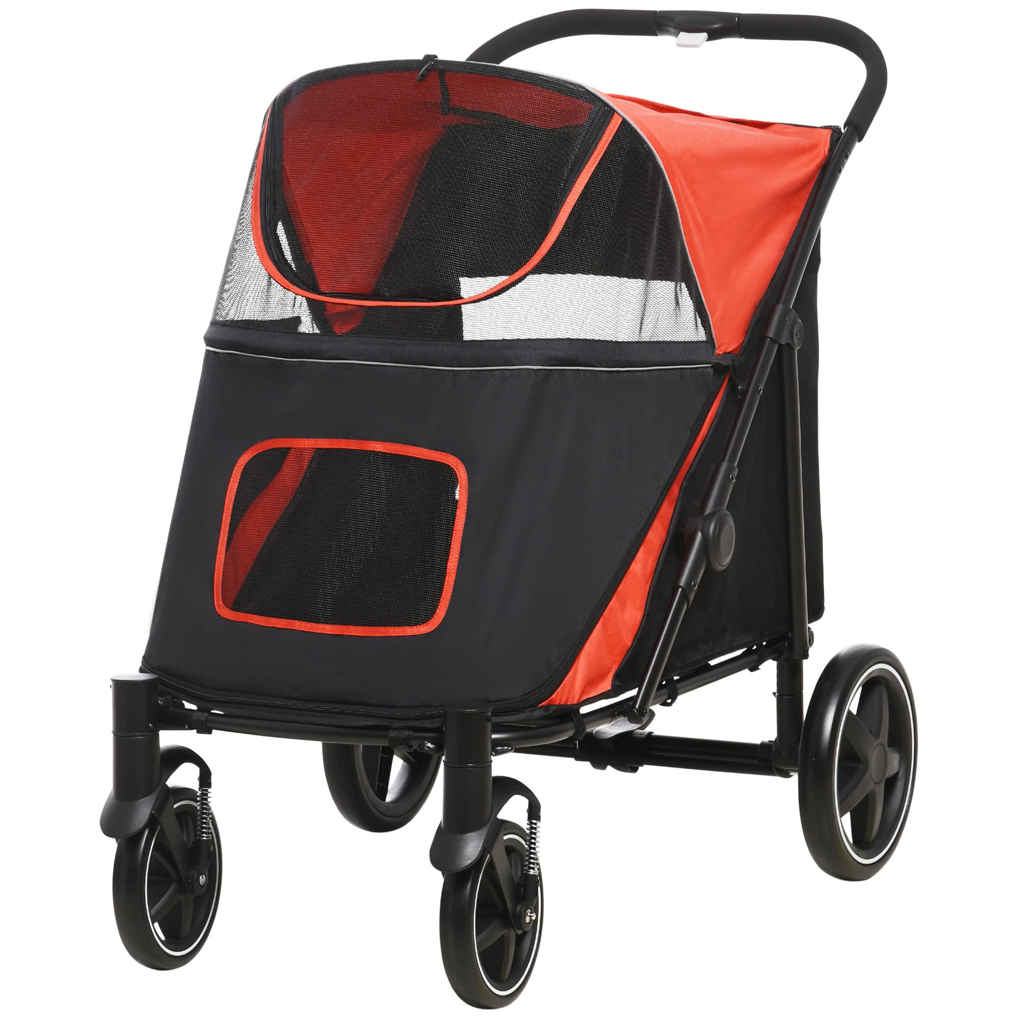 PawHut Chariot pour chiens pliable, système à un clic, pliable, 2 sangles de sécurité, Rouge