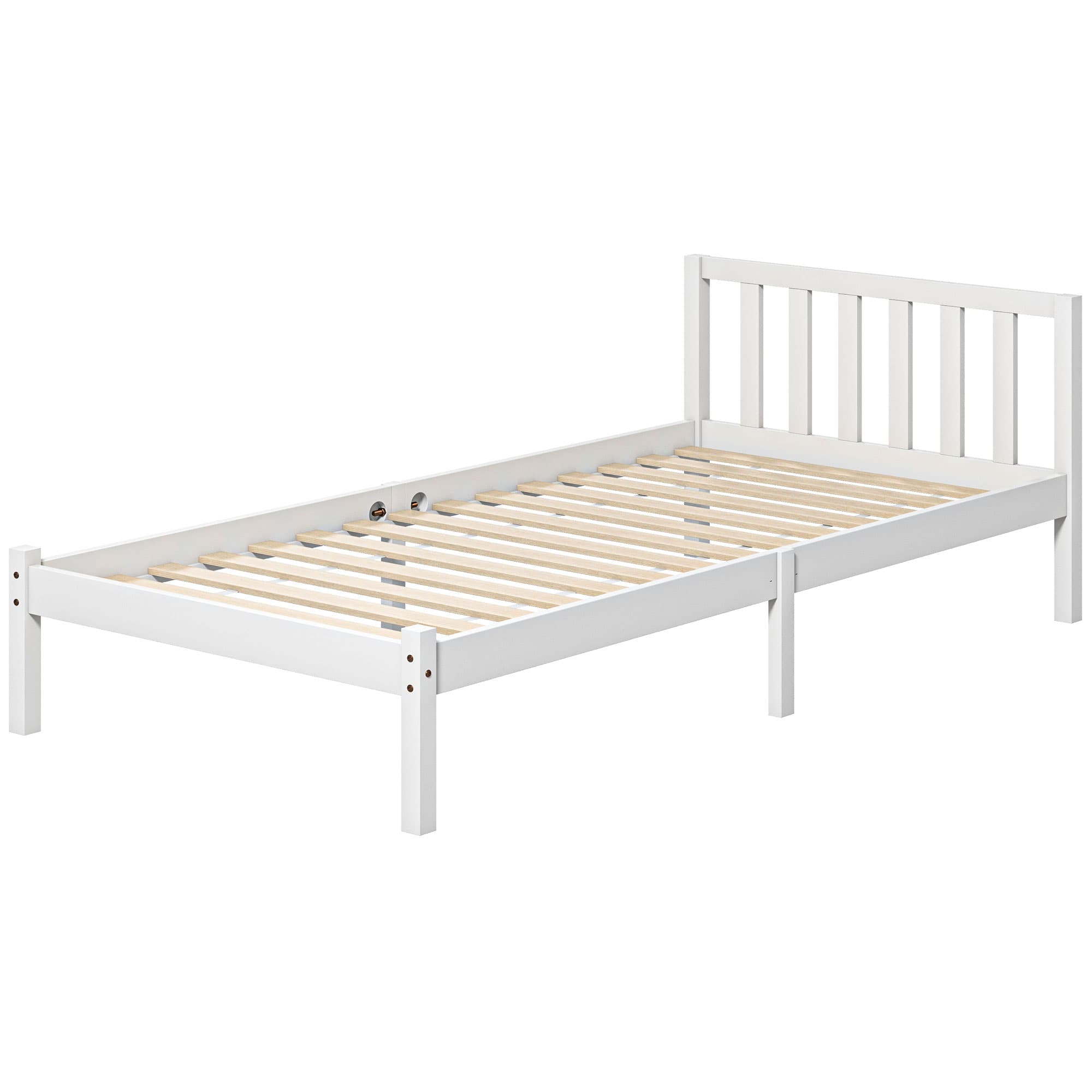 HOMCOM Cadre de lit simple, tête de lit & sommier à lattes, 26 cm d'espace sous le lit, bois de pin, 208x96x70 cm, Blanc