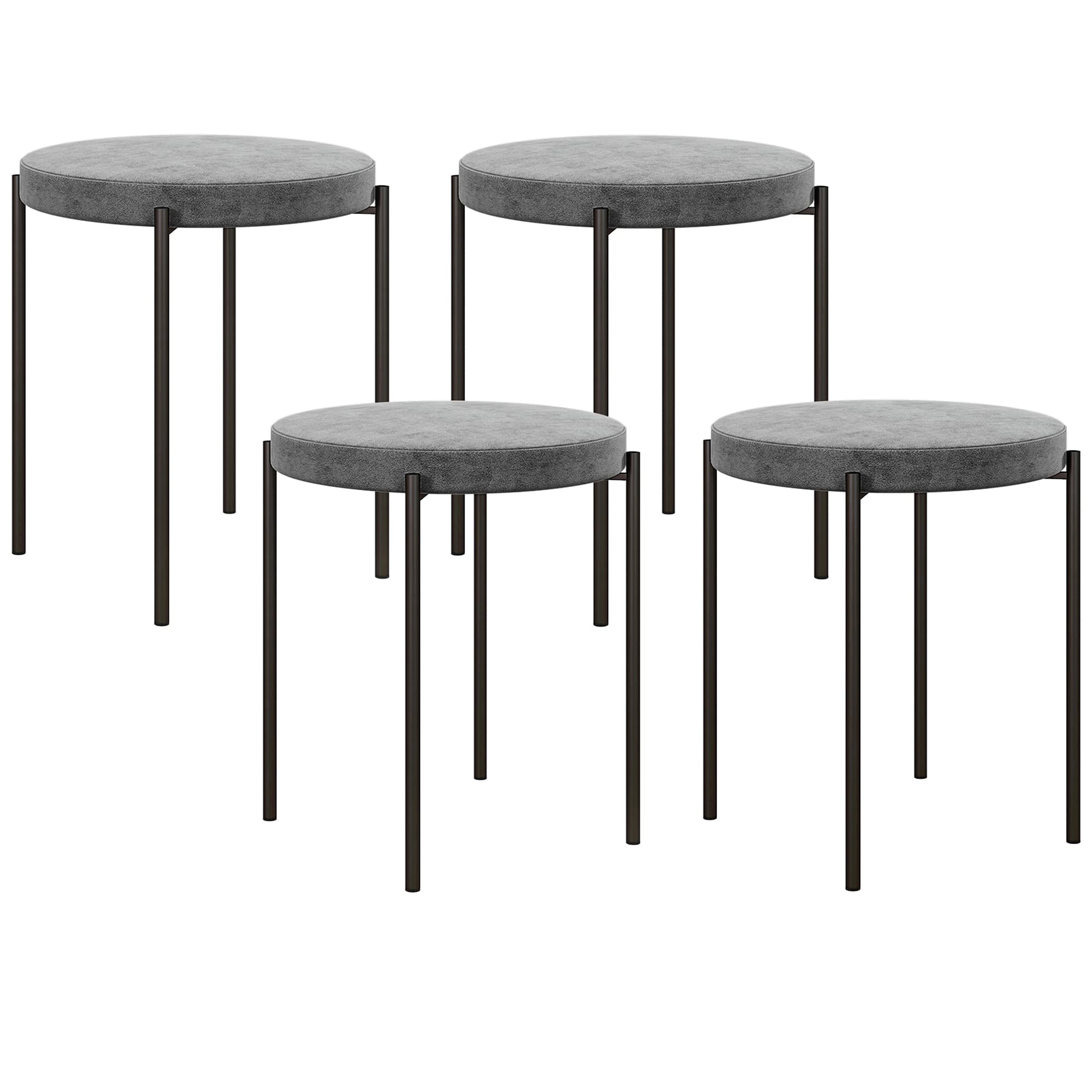 HOMCOM Ensemble de 4 tabourets de cuisine, empilables, style velours, jusqu'à 100 kg, cadre en acier, 41,5 x 41,5 x 46 cm, Gris foncé