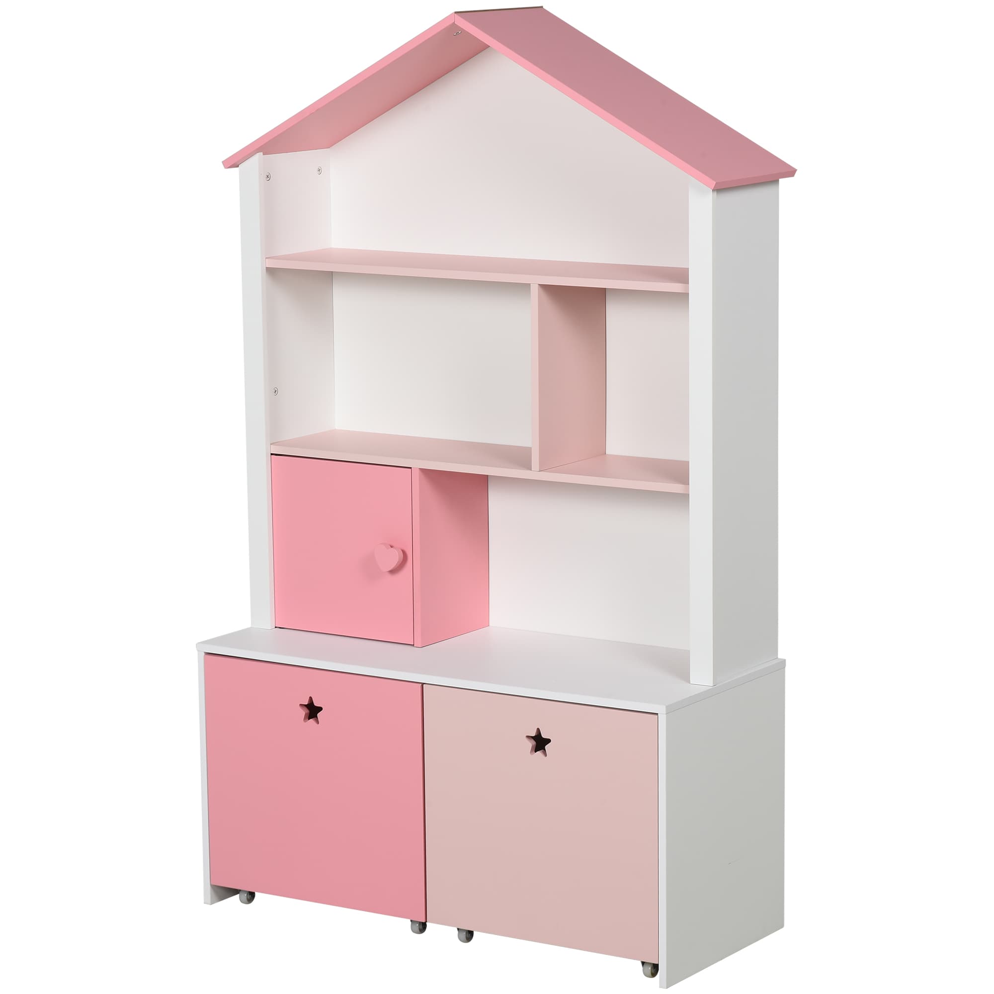 HOMCOM Bibliothèque étagère Design Maison 4 niches Placard Grand tiroir Double Compartiment MDF Blanc Rose