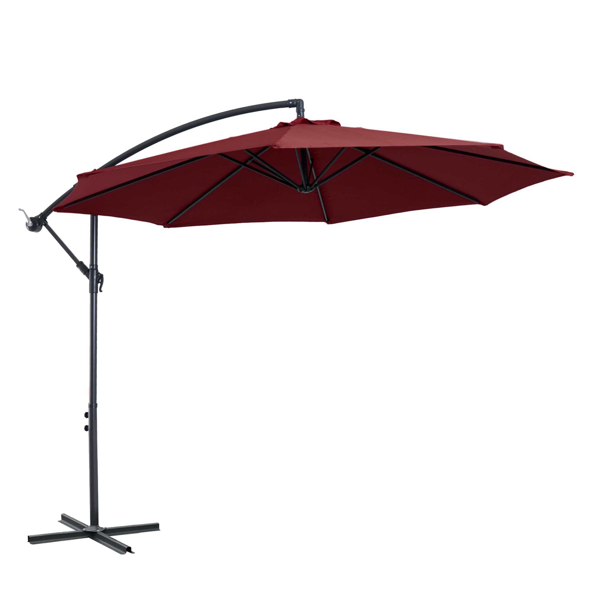 Outsunny Parasol déporté octogonal inclinable manivelle avec pied en acier Ø 3 x 2,5H m rouge vineux-AOSOM.fr