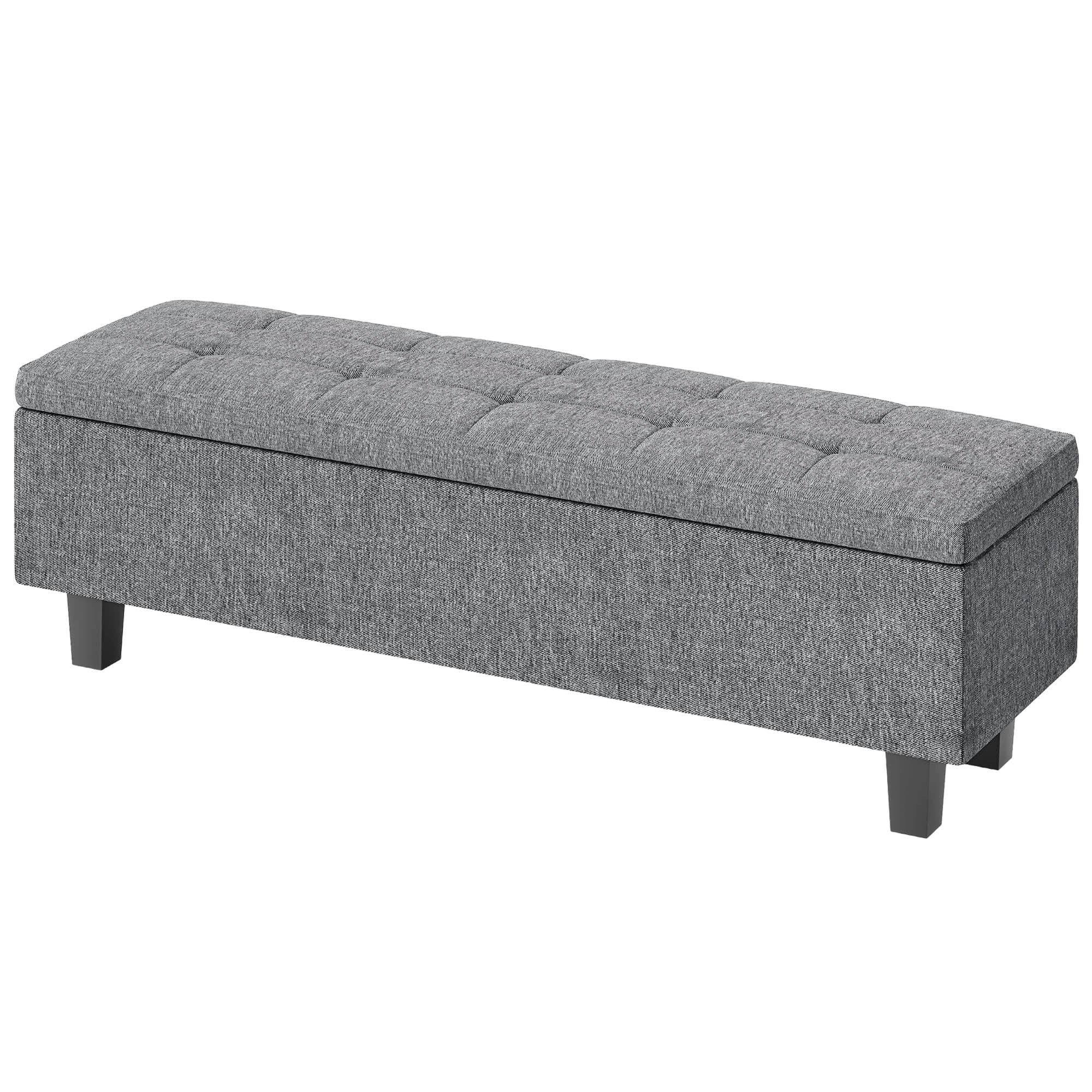 HOMCOM Banc de rangement rembourré en lin avec pieds en bois de caoutchouc pour salon, chambre à coucher, entrée, Gris foncé