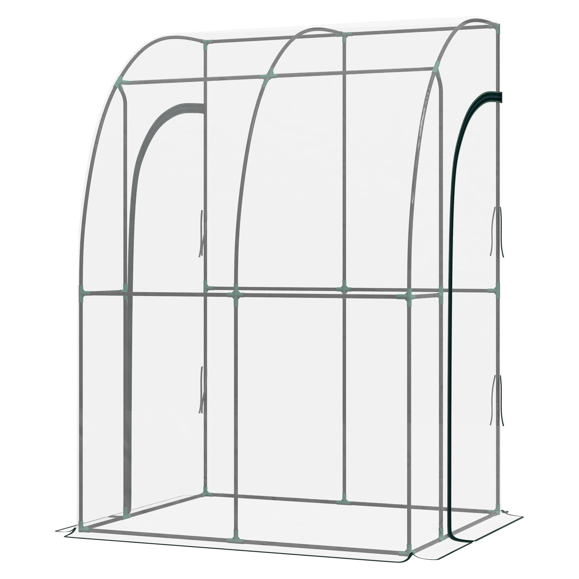 Outsunny Serre de Jardin adossée serre adossée 2 portes zippées enroulables acier PVC transparent
