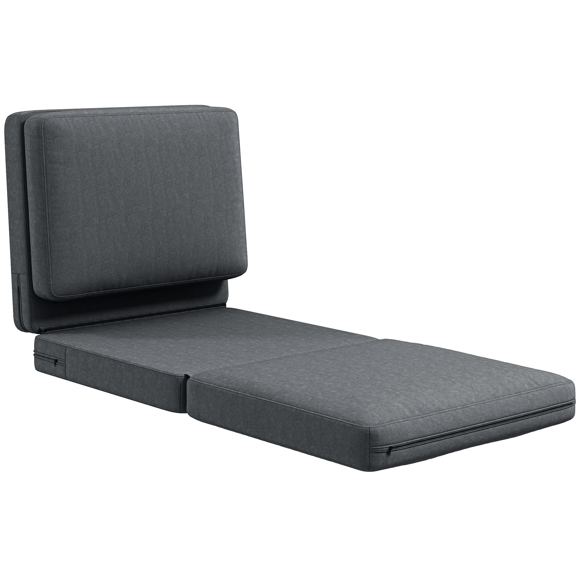 HOMCOM Fauteuil de sol pliable avec coussins, canapé rembourré transformable, salon, chambre d'invités, bureau, 75 x 268 x 18 cm, Gris foncé