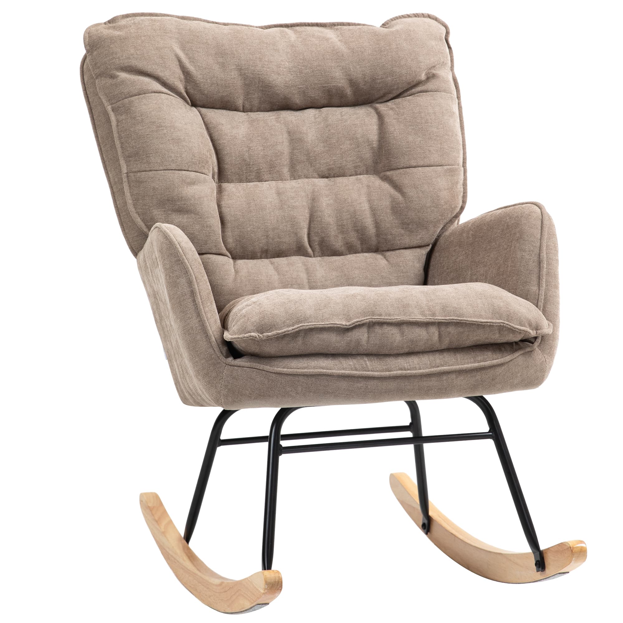 HOMCOM Fauteuil à Bascule, Assise Large, Haut Dossier, Cadre en Hêtre, Jusqu'à 120 kg, Marron