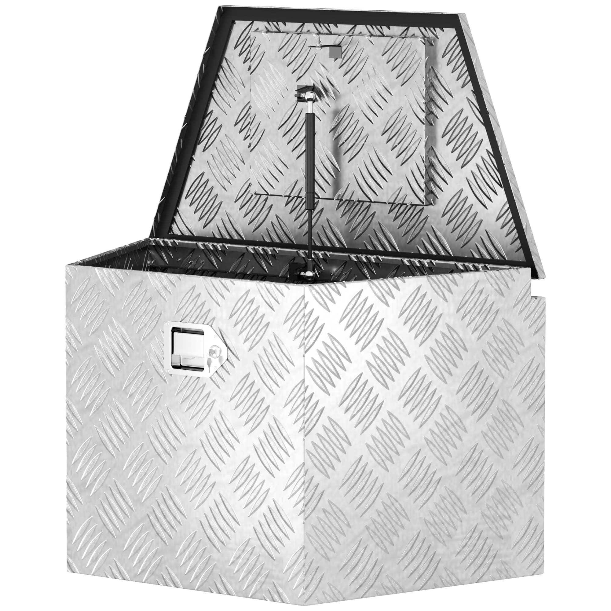 HOMCOM Boîte à outils pour remorque boîte de rangement en aluminium verrouillable en forme trapézoïdal 73,7 x 41 x 46 cm argent