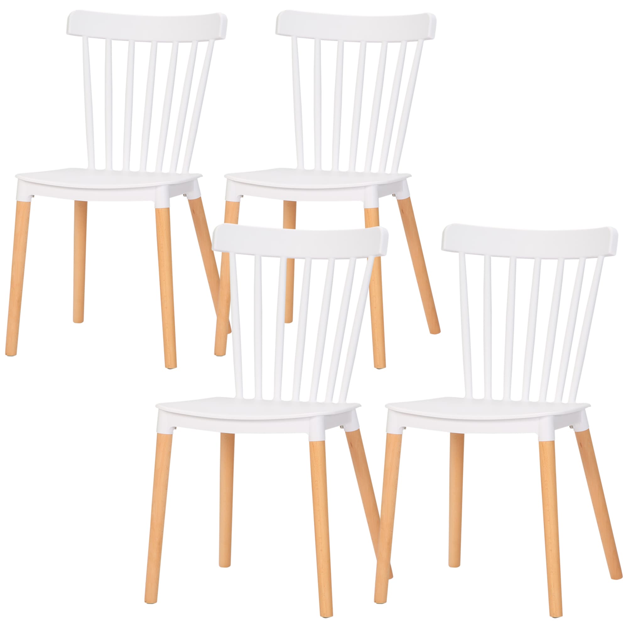 HOMCOM Lot de 4 chaises style scandinave dossier haut assise en polypropylène pieds en hêtre 48 x 52,5 x 83 cm blanc