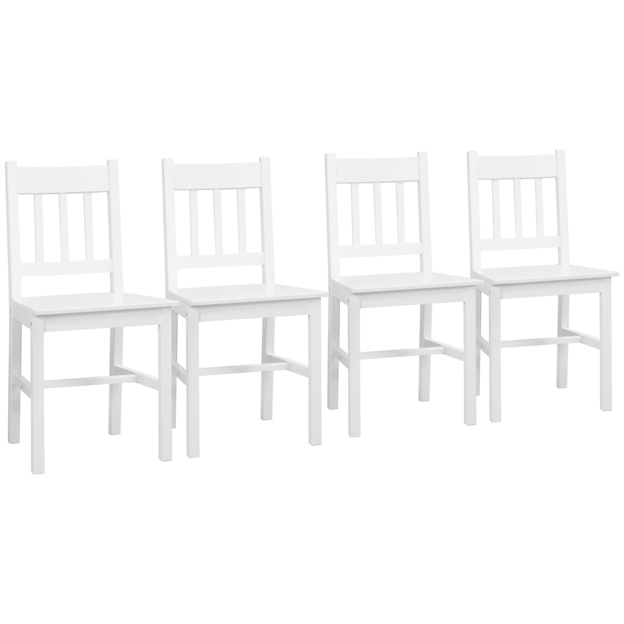 HOMCOM Lot de 4 chaises de salle à manger en bois massif, 41 cm x 46,5 cm x 85,5 cm, Blanc