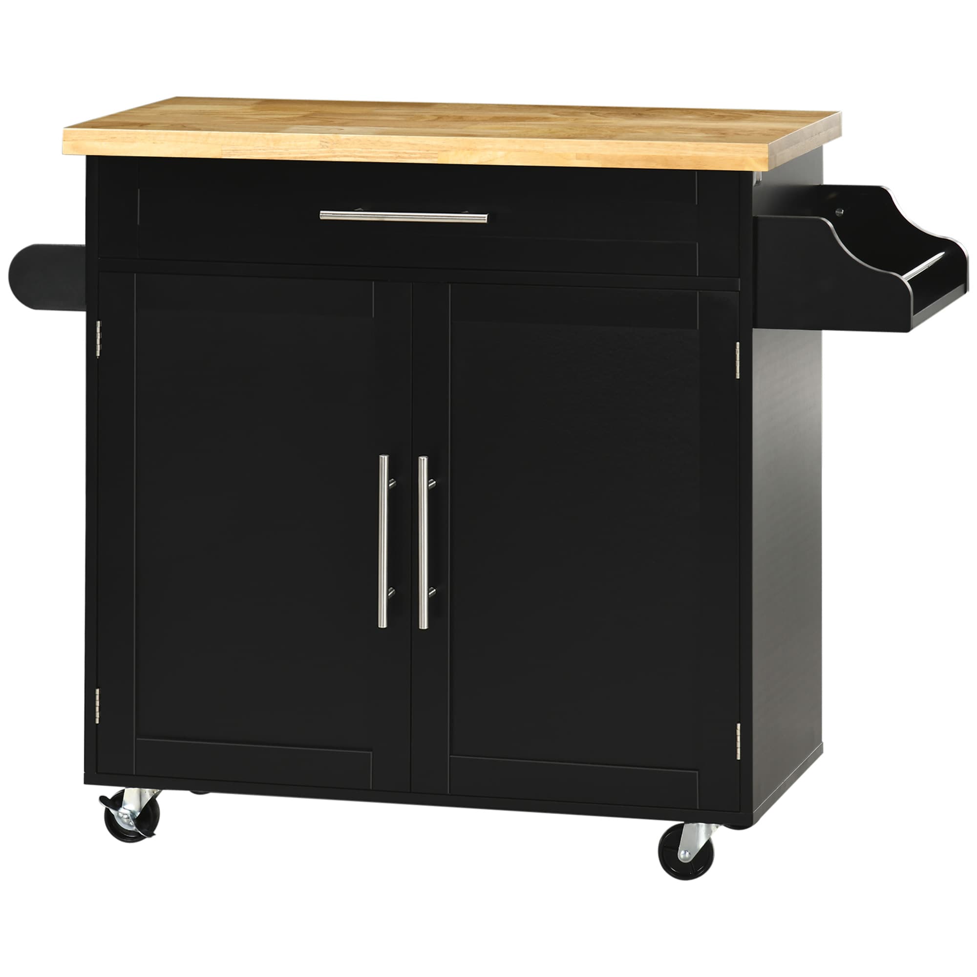 HOMCOM Chariot de cuisine desserte îlot de cuisine, 1 porte-épices, 1 porte-serviettes, 109 cm x 40 cm x 89 cm, Noir