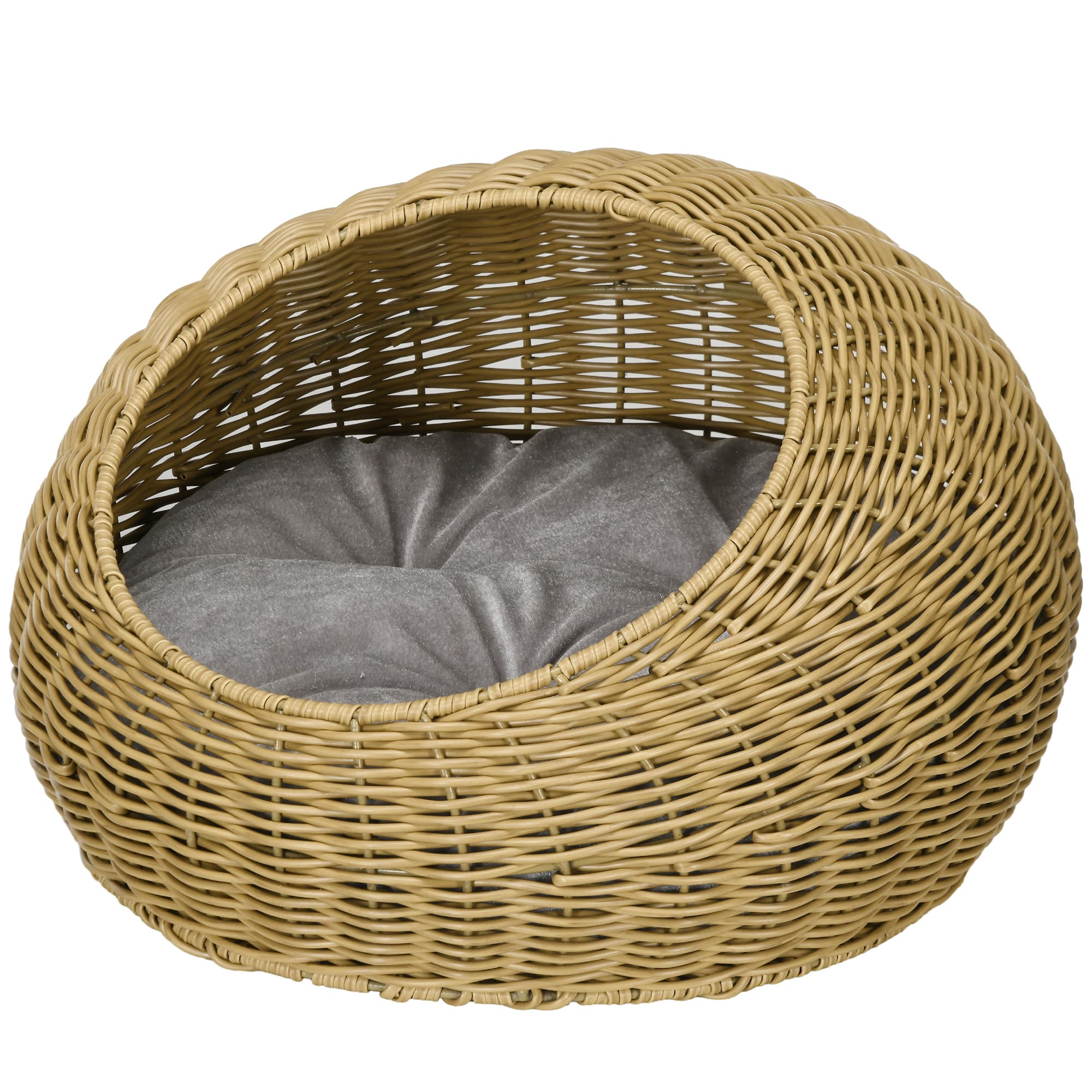PawHut Niche pour chat lit panier de chat en résine tressée imitation rotin coussin doux déhoussable Ø 50 x 31H cm marron