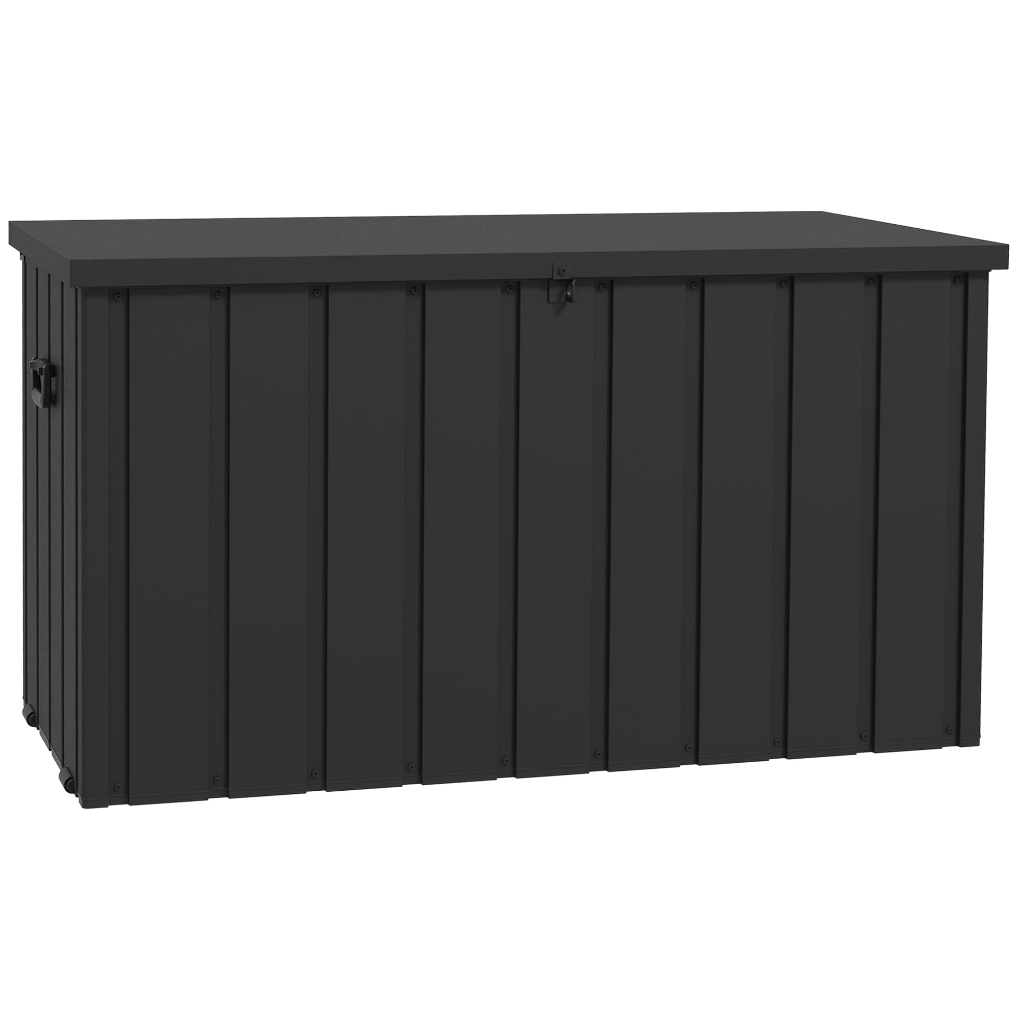 Outsunny Coffre de rangement pour jardin 450L en métal avec vérin à gaz, roulettes et poignée - dim. 125,5L x 61,5l x 70H cm