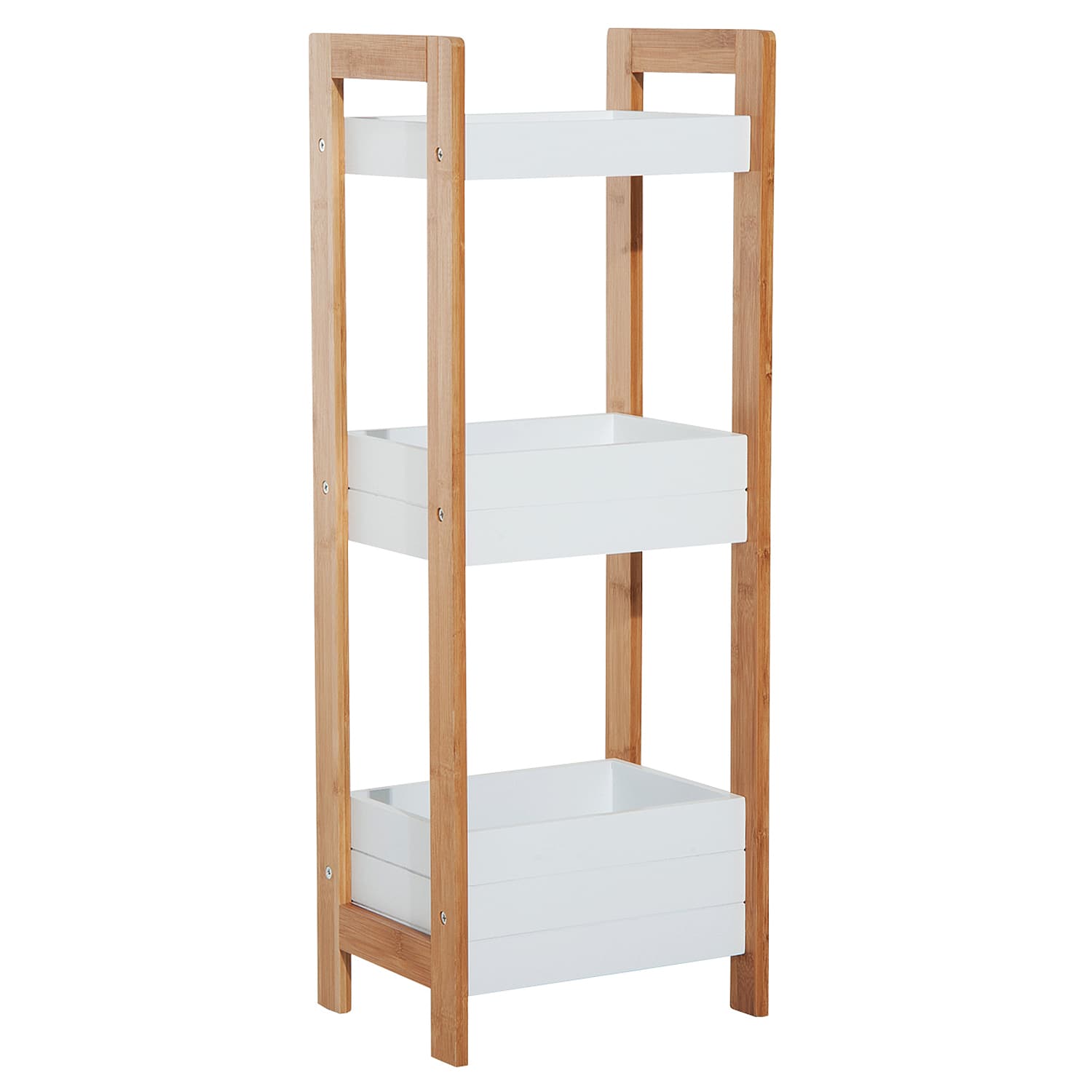 HOMCOM Etagère Salle de Bain Bambou Etagère Debout 3 Paniers Idéal pour Couloir Salle de Bain Salon Cuisine Balcon 28 x 21 x 74 cm