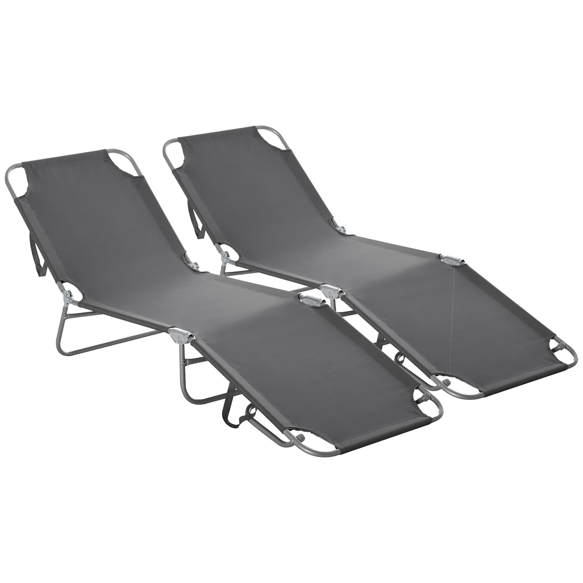 Outsunny Bain de Soleil transat Pliable Dossier réglable Multipositions métal et Polyester Gris