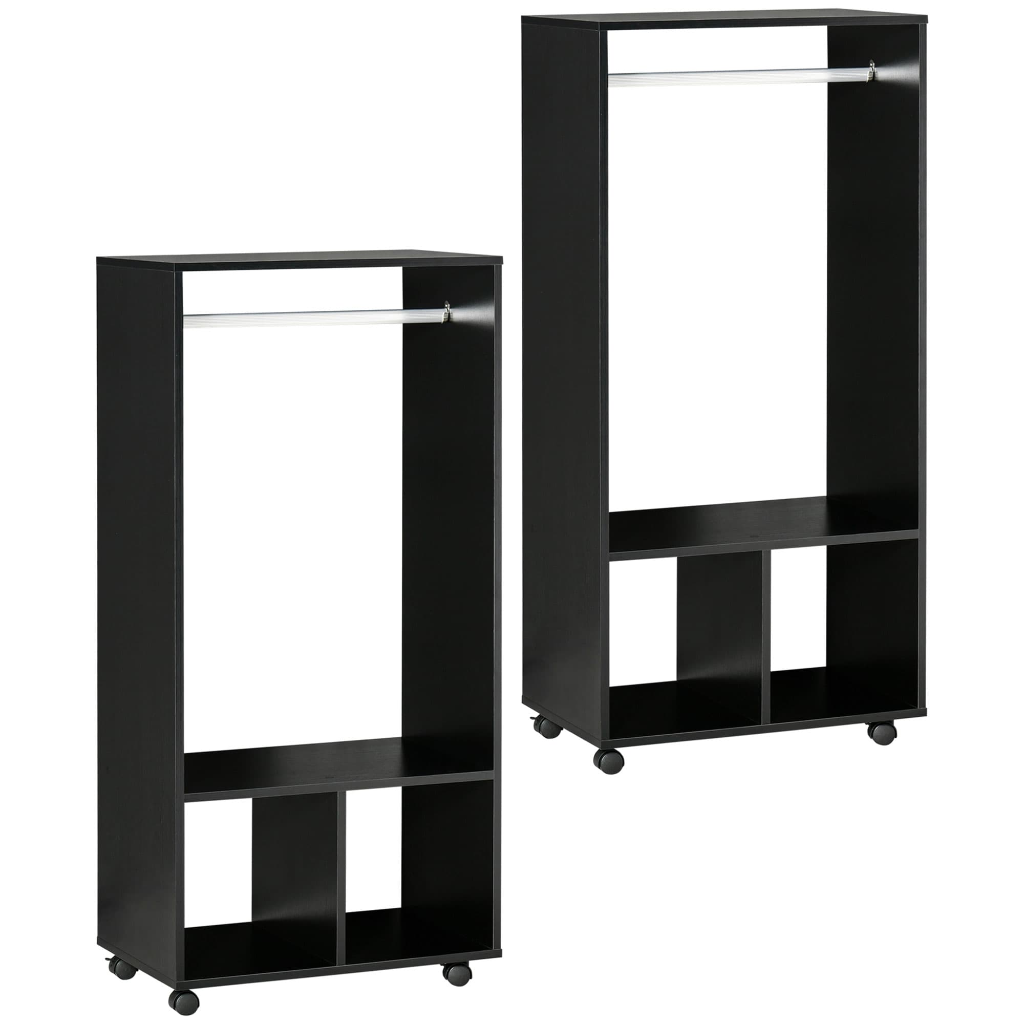 HOMCOM Lot de 2 portants à vêtements penderie mobile avec roulettes 2 niches + Grand Espace penderie en bois noir