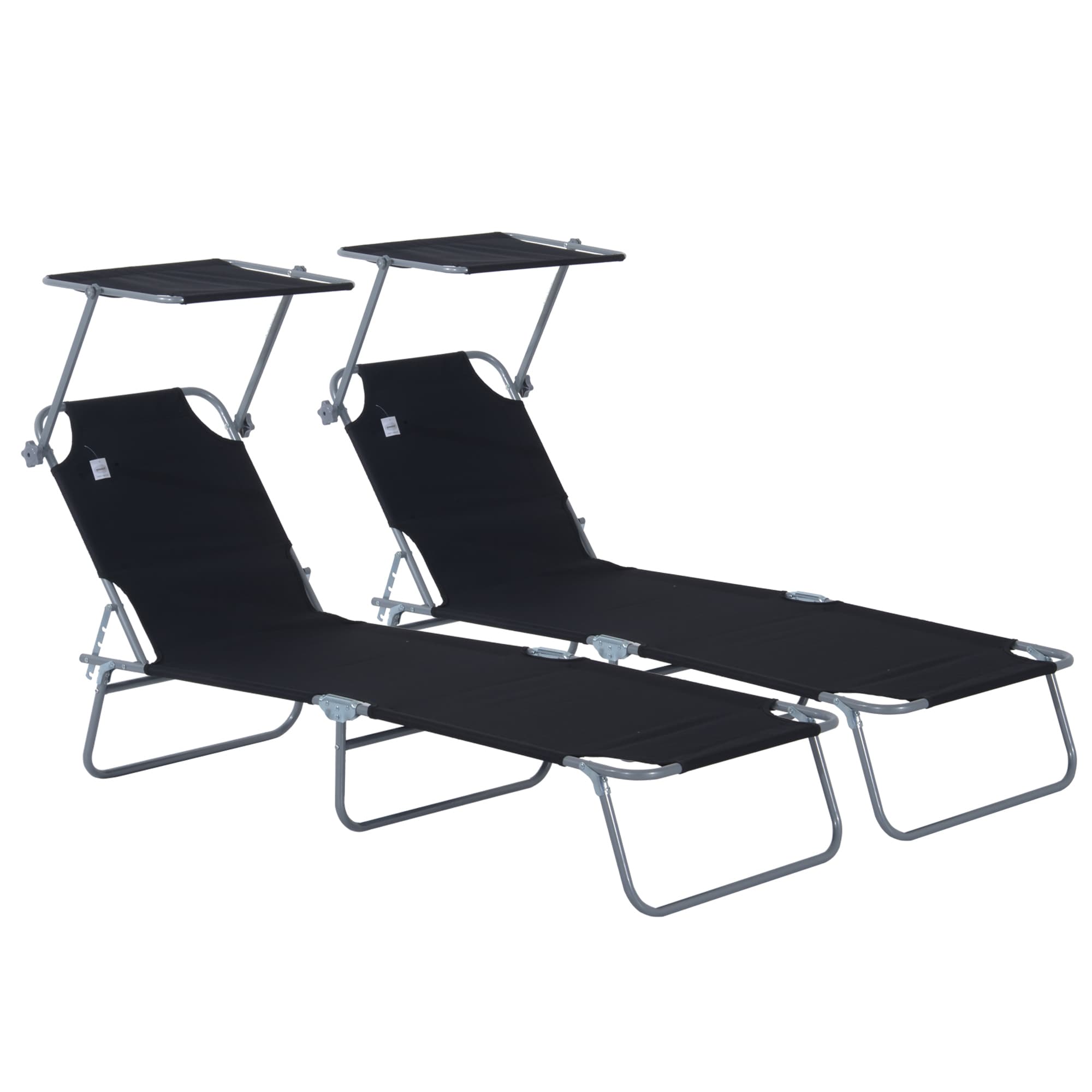 Outsunny Lot de 2 transats Bain de Soleil Pliable Chaise Longue Pliante Grand Confort Dossier Inclinable Pare-Soleil réglable