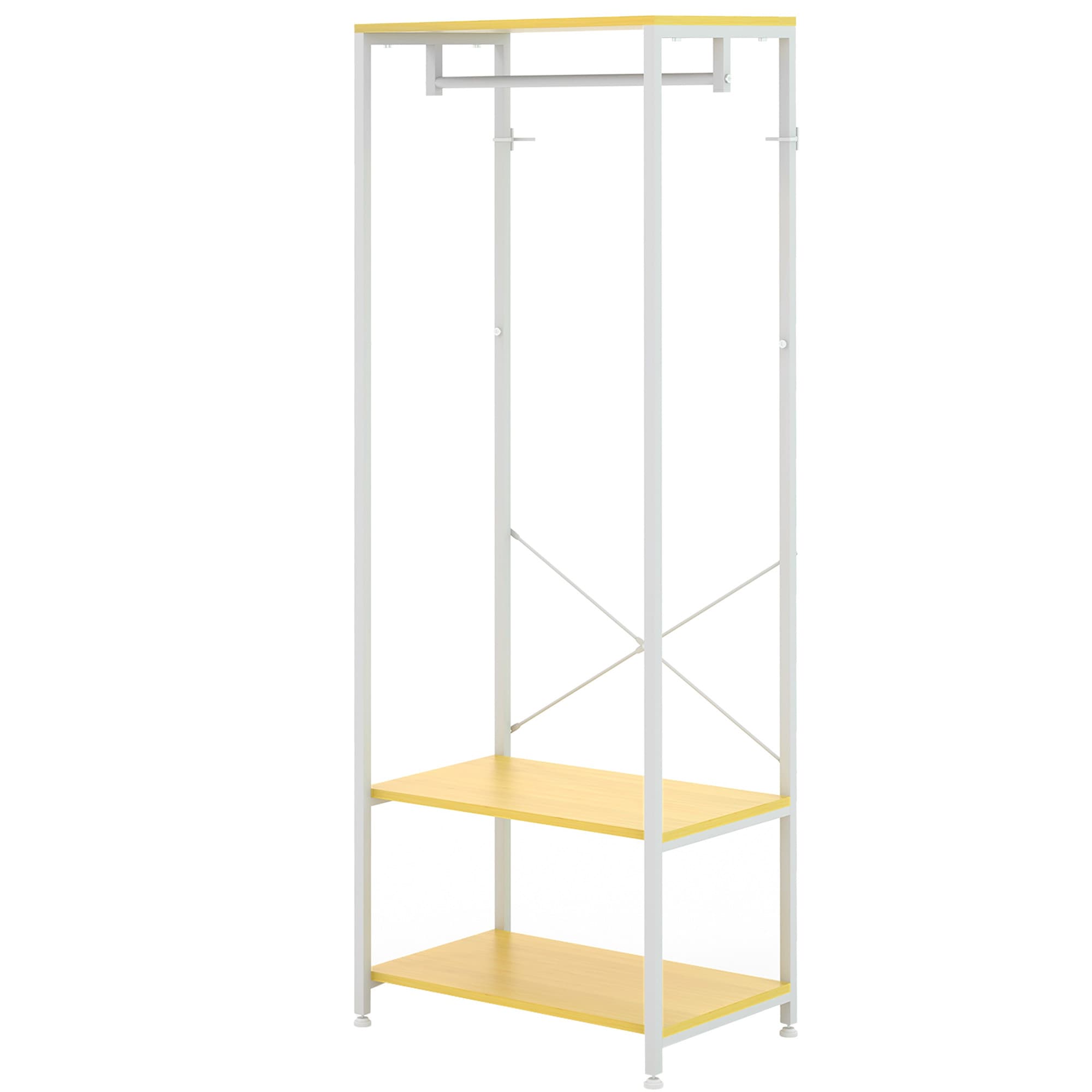 HOMCOM Porte-Manteaux avec tringle et 2 étagère à chaussures 60L x 40l x 167,5H cm Aspect bois naturel métal Blanc