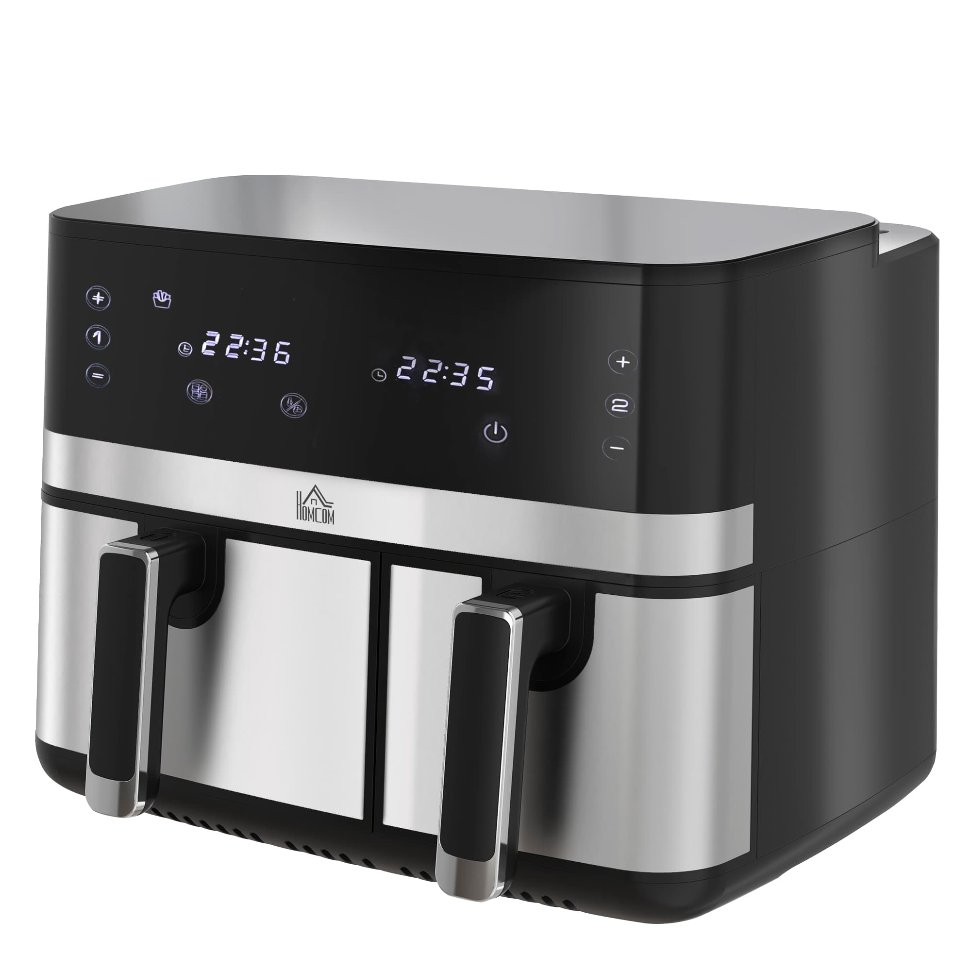 HOMCOM Friteuse à air sans huile double compartiment 8,5 L, 2700 W - 8 programmes, température réglable, minuterie