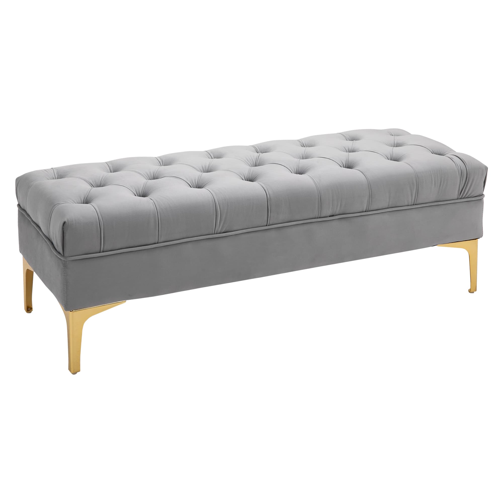HOMCOM Banc banquette design capitonnée bout de lit grand confort revêtement velours rembourré mousse pieds métal chromé gris clair doré