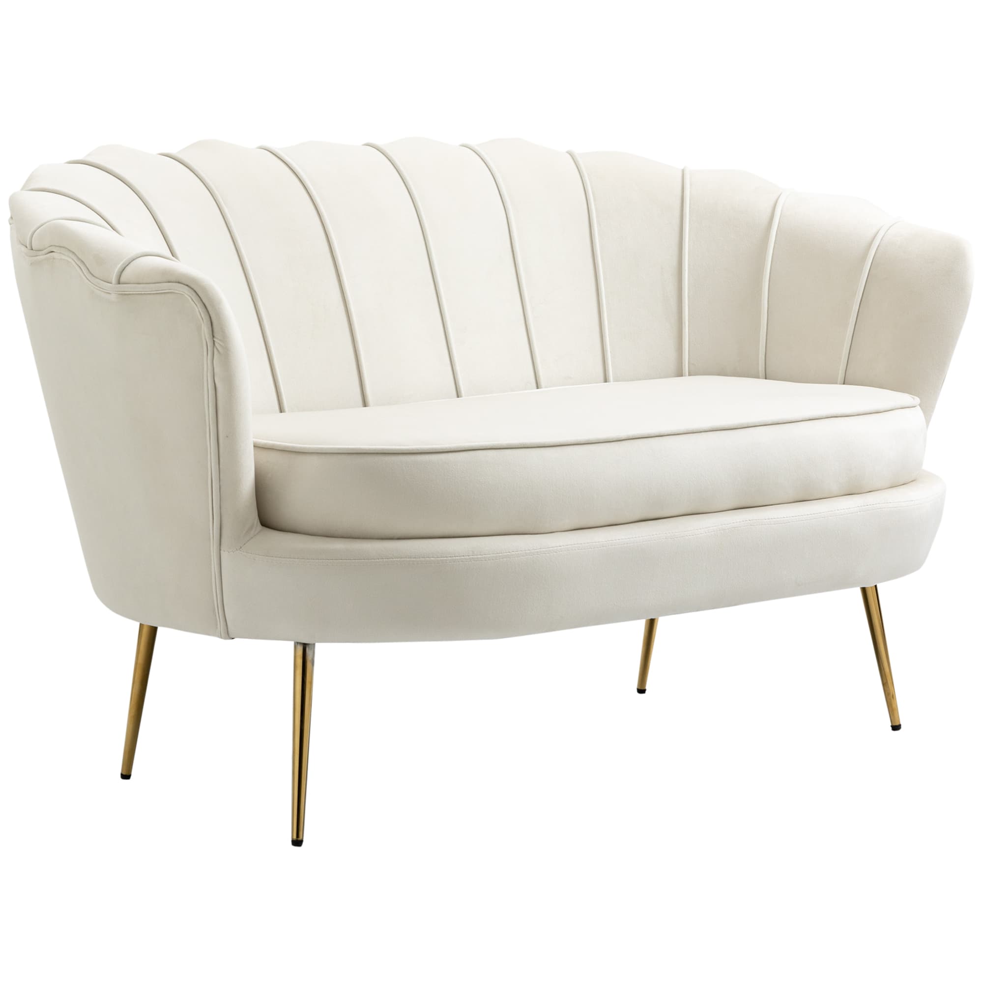 HOMCOM Canapé 2 Places Coquillage canapé Design dim. 130L x 77l x 77H cm Pieds dorés effilés Velours Crème