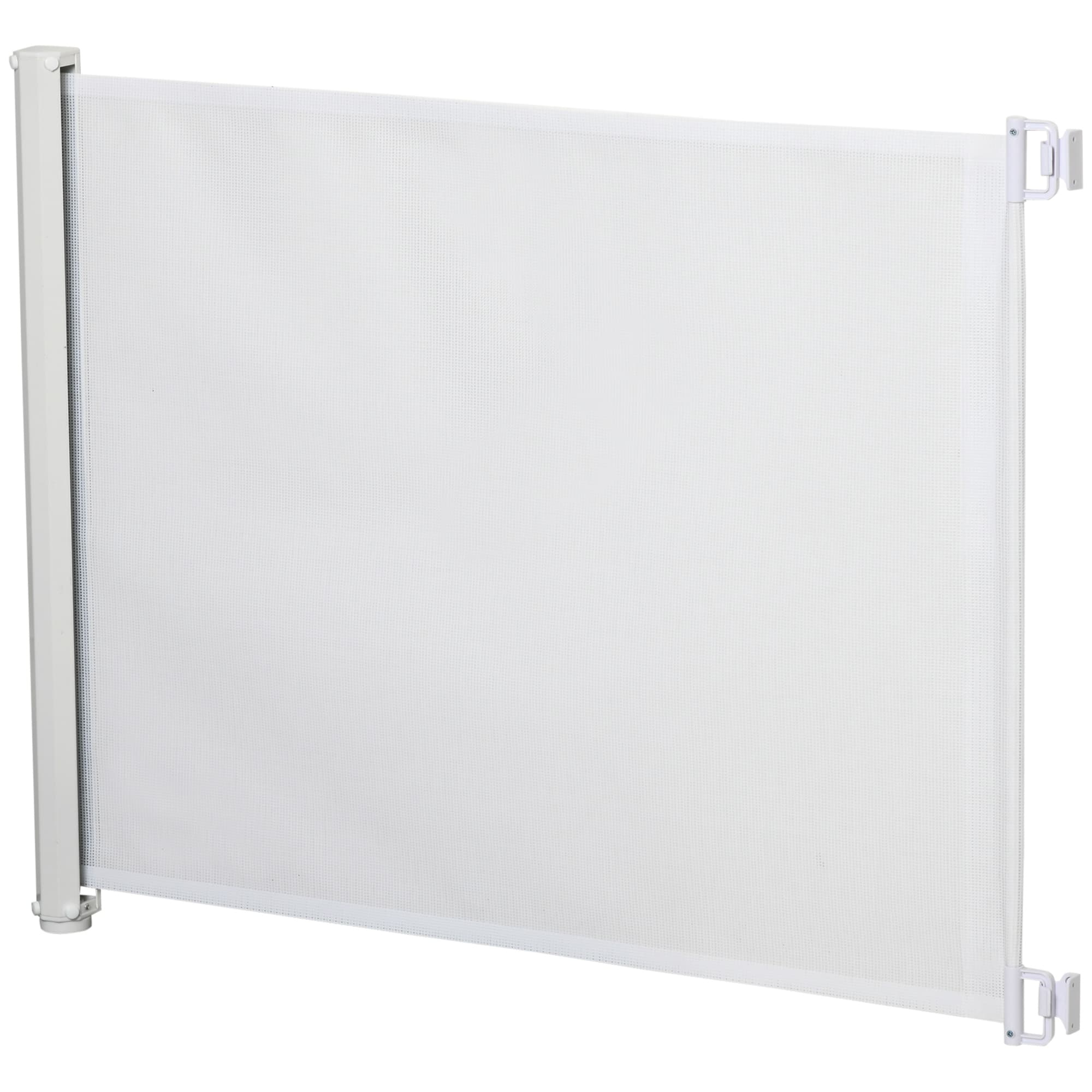 PawHut Lot de 2 barrières de sécurité barrière animaux rétractable automatique 1,15L x 0,83H m textilène acier blanc