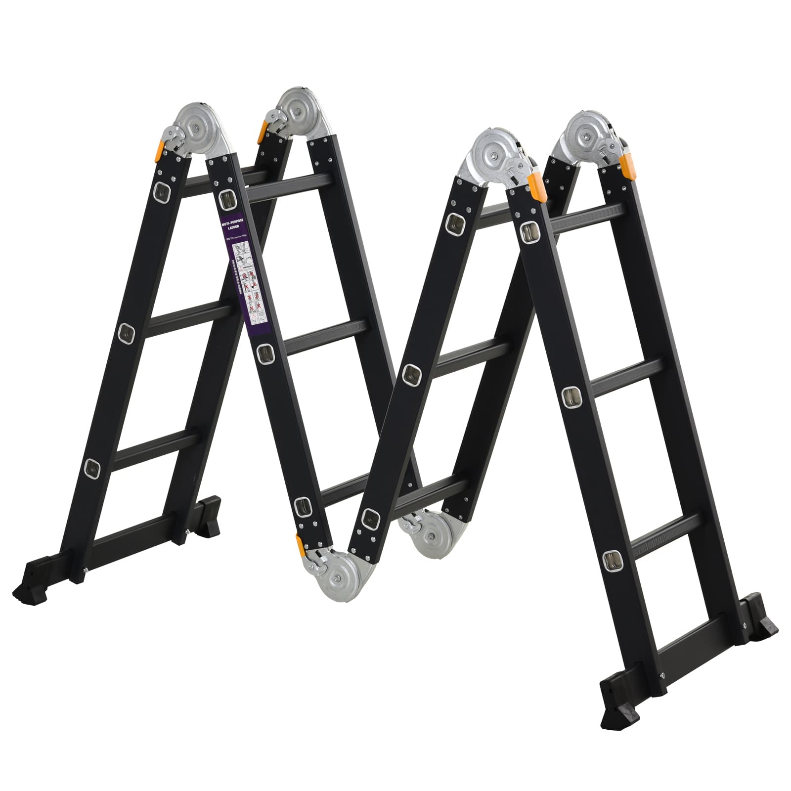 HOMCOM Échelle télescopique de 3 7 m échelle pliable extensible en aluminium escabeau en 12 échelons capacité de 150 kg noir