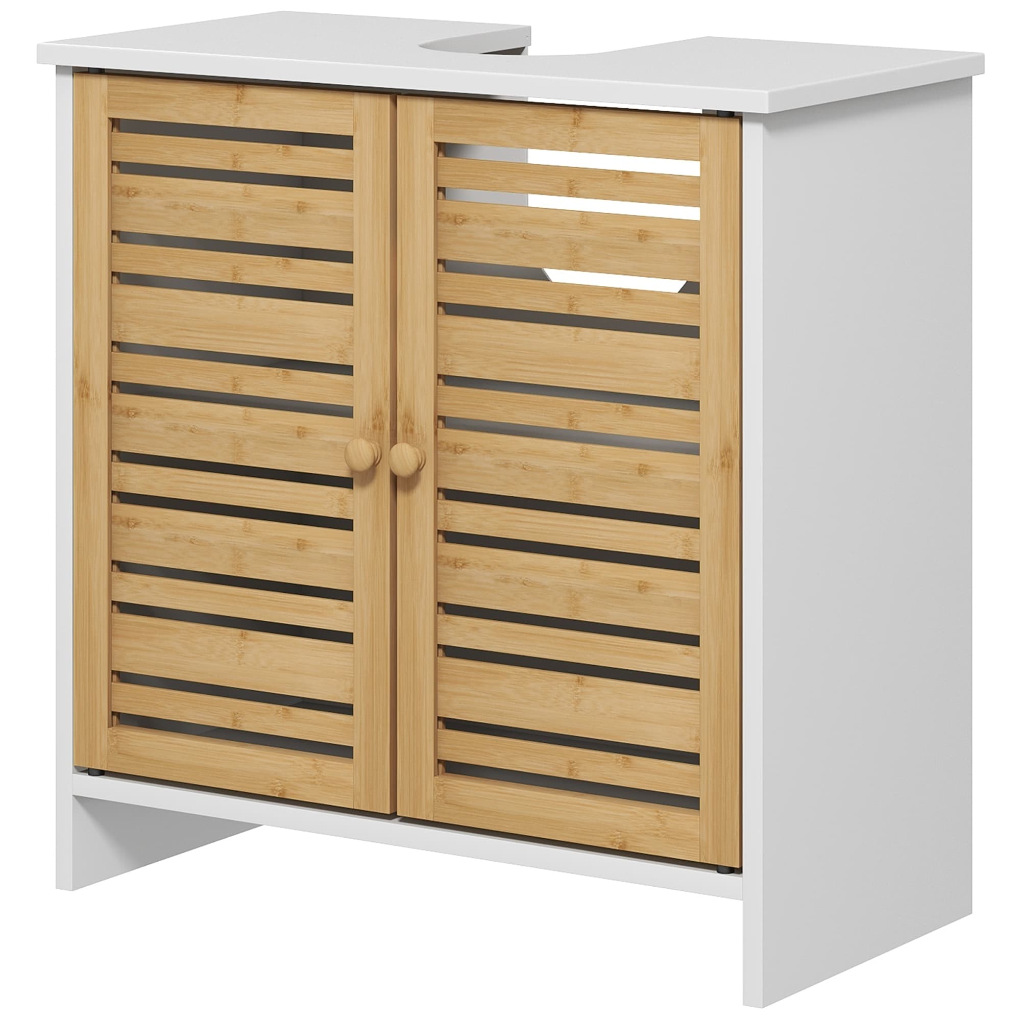 HOMCOM Meuble sous vasque de salle de bain 2 portes étagère réglable armoire de rangement pour lavabo 60x30x60 cm bambou blanc