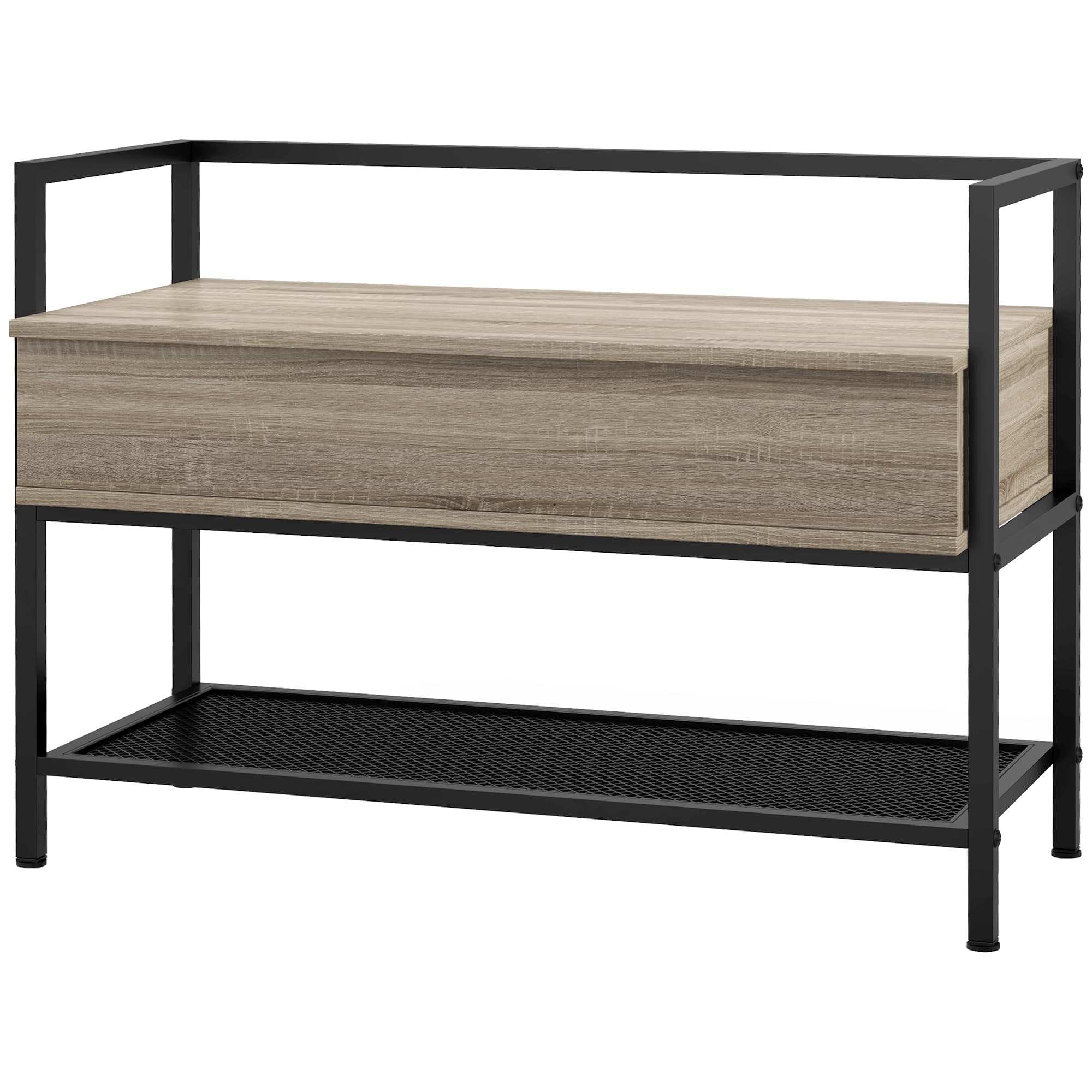 Outsunny Banc Chaussures Rangement Étagère Compartiment Secret Chêne Noir Moderne Aosom France