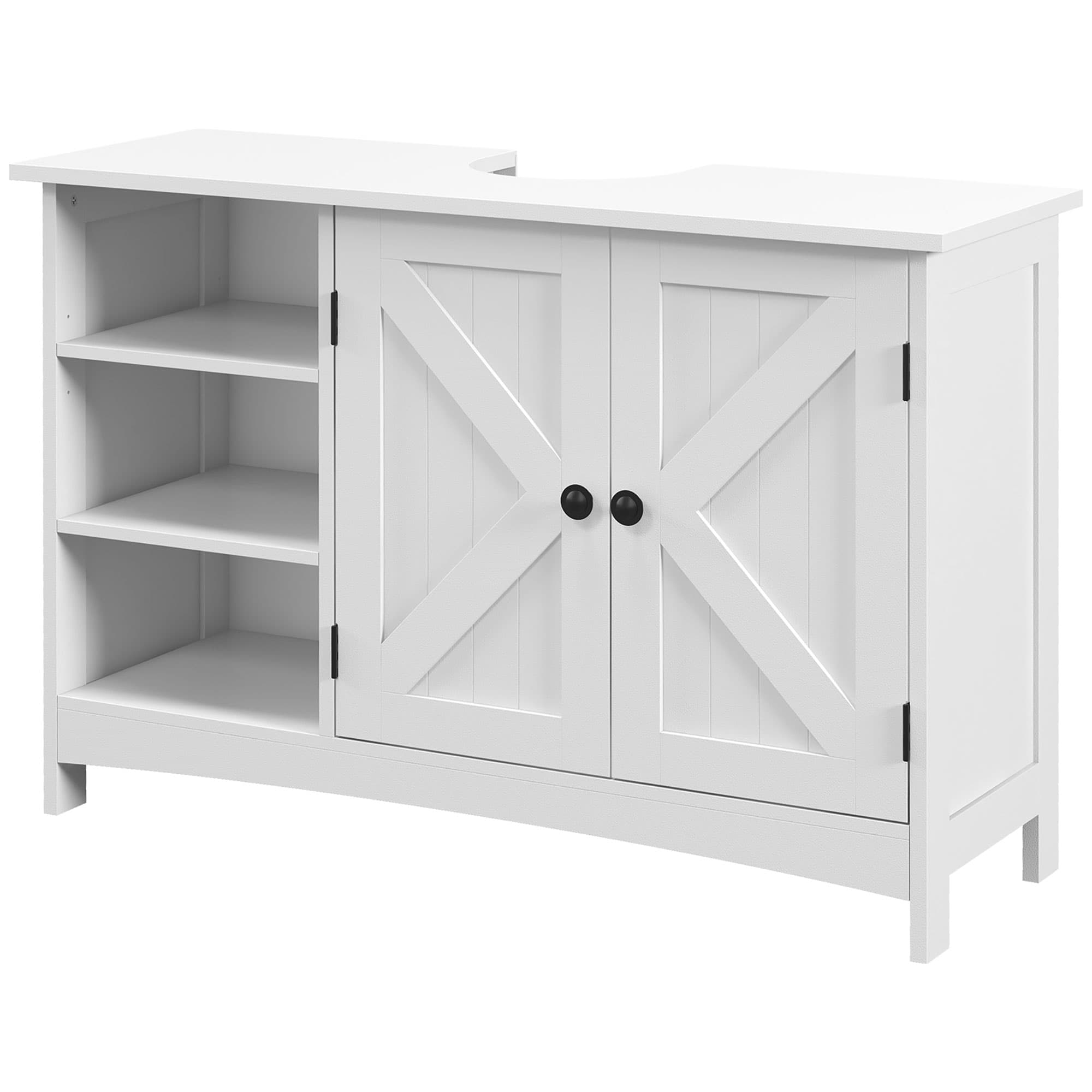 kleankin Meuble Sous-Vasque Classique Salle de Bain 2 Portes Étagères Réglables Blanc 90x30x60cm Aosom France