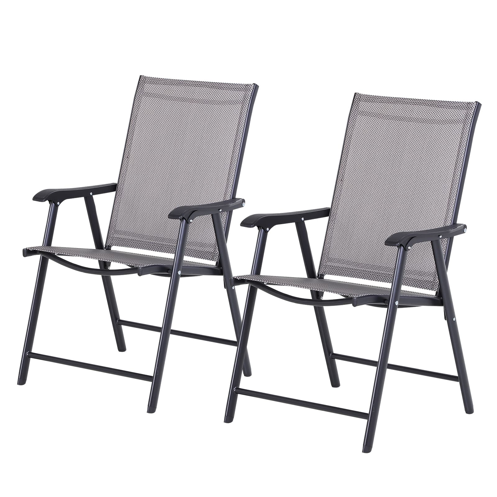 Outsunny Lot de 2 chaises de jardin pliantes avec accoudoirs métal époxy textilène - dim. 58L x 64l x 94H cm - noir gris