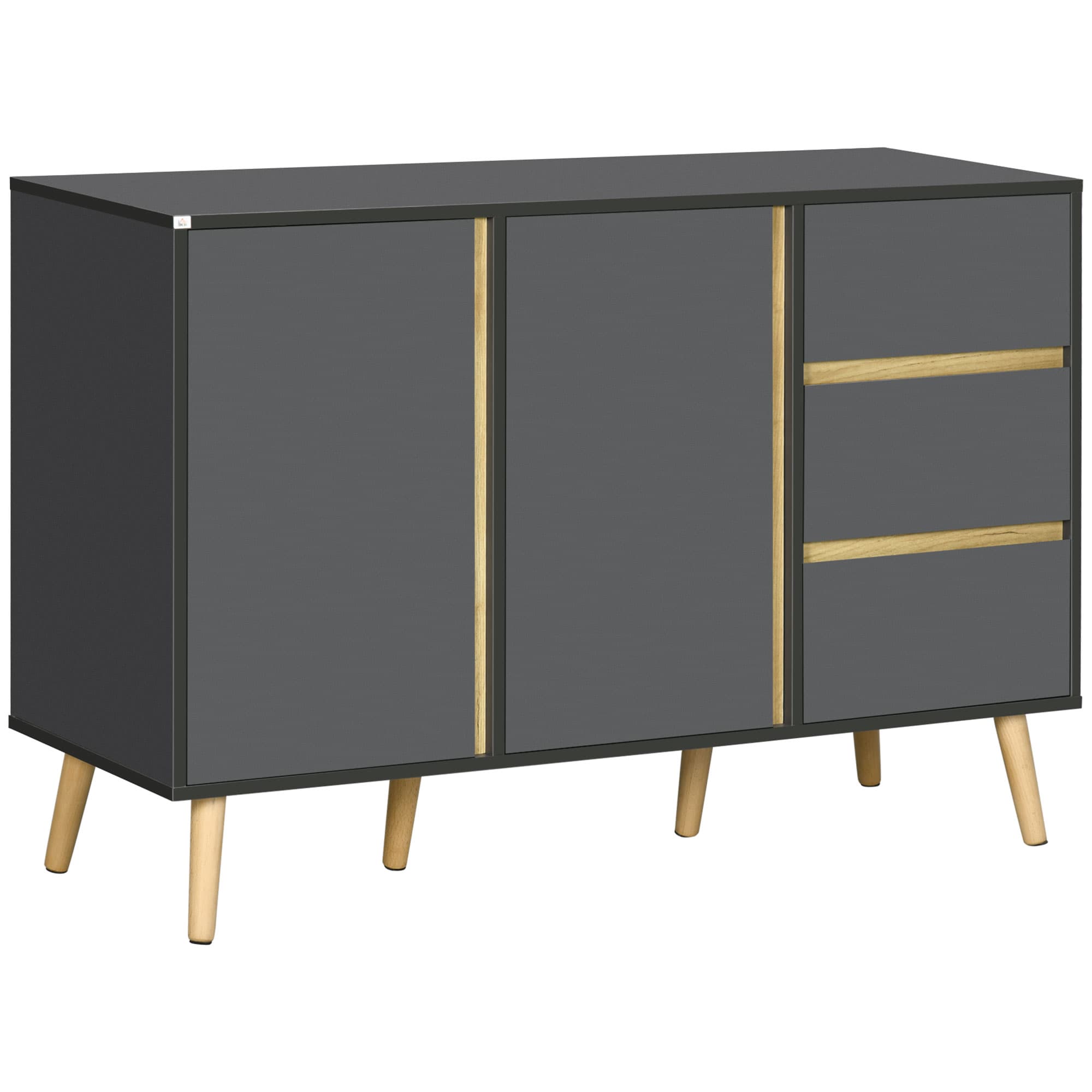 HOMCOM Buffet bas meuble de rangement sur pieds style scandinave 2 portes 3 tiroirs 120 x 40 x 81 cm gris anthracite Aosom France