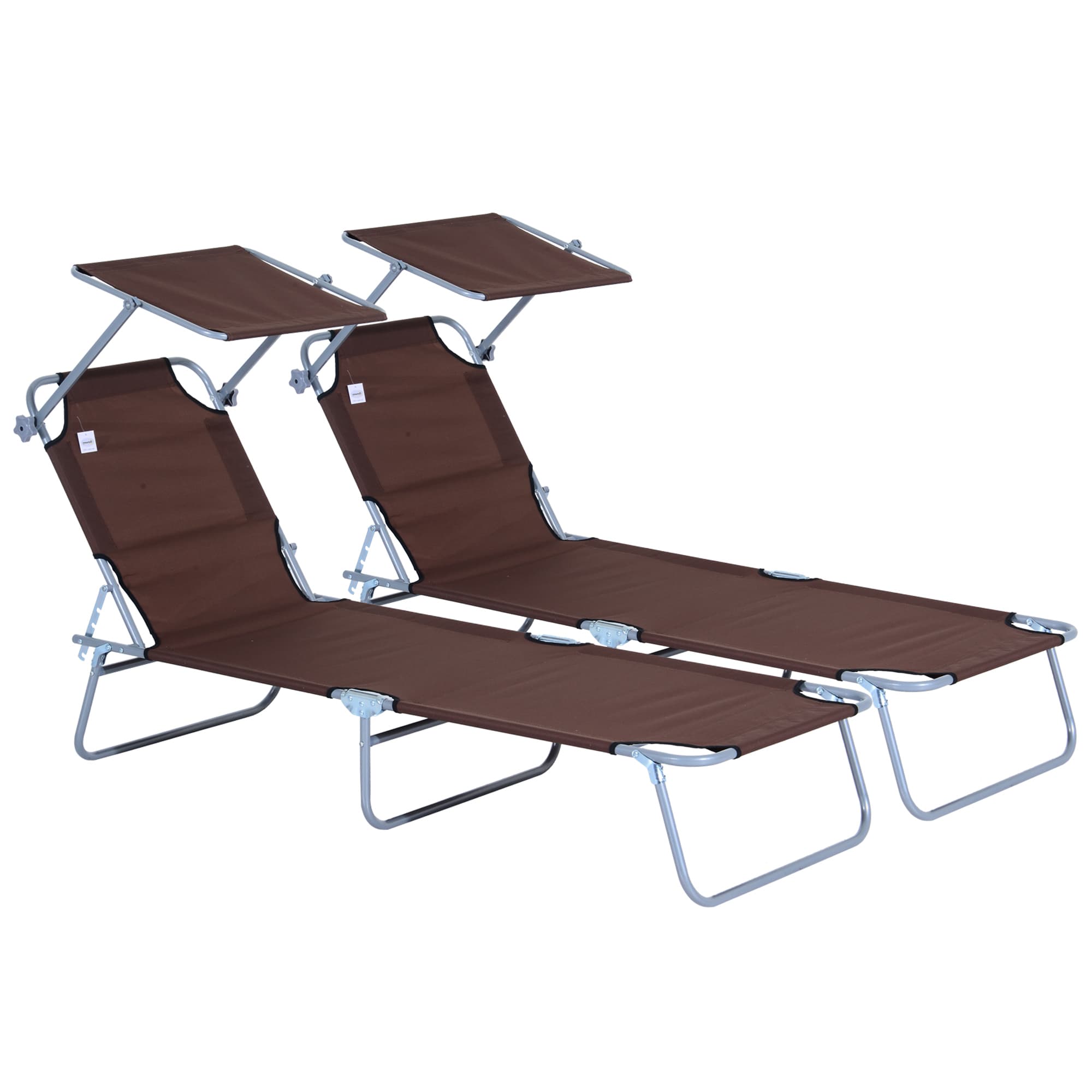 Outsunny Lot de 2 Transats Bain de Soleil Pliable Chaise Longue Pliante Grand Confort Dossier Inclinable Pare-Soleil réglable