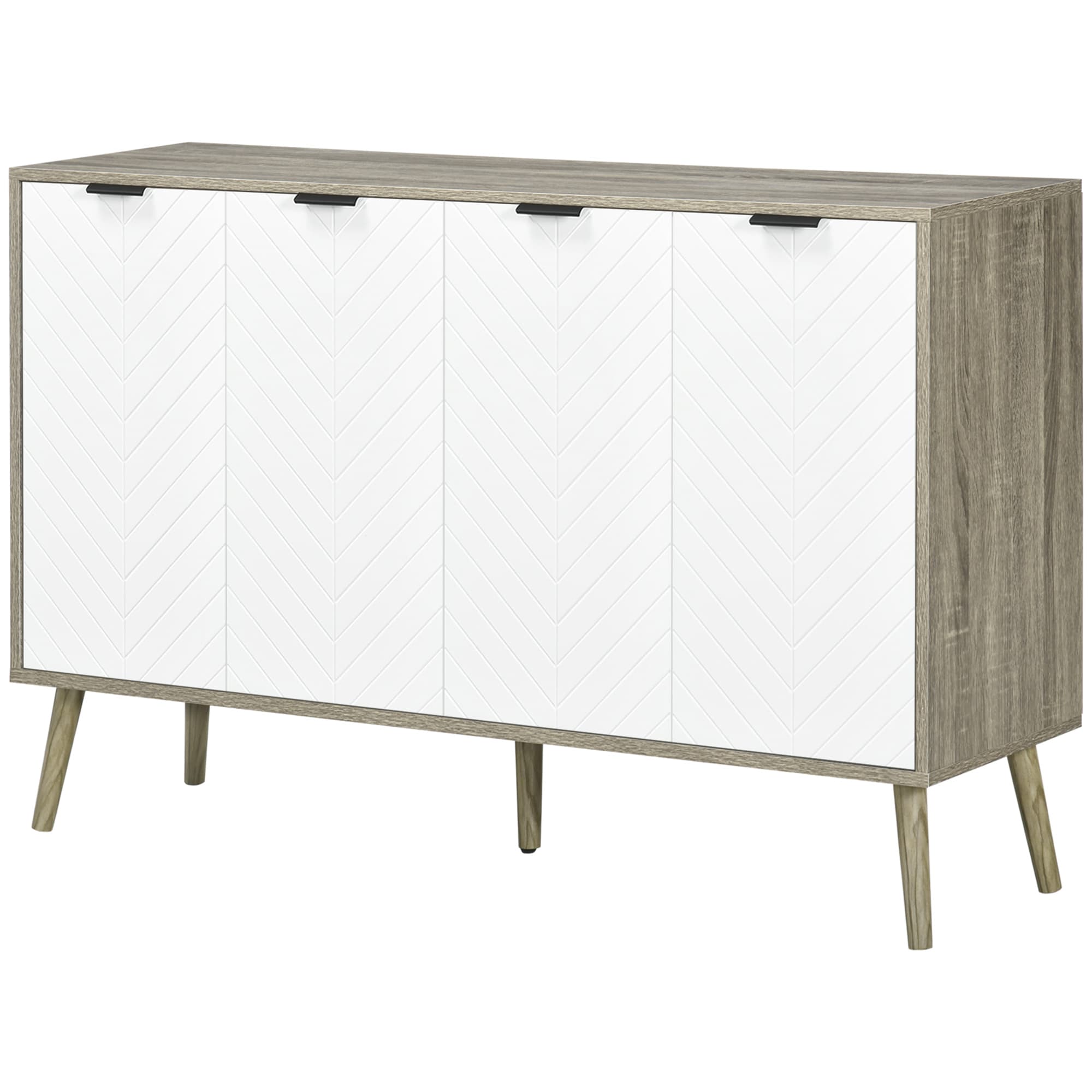 HOMCOM Buffet bas meuble de rangement 2 placards 4 portes motif chevrons étagères réglables 120 x 35 x 77,4 cm blanc et gris