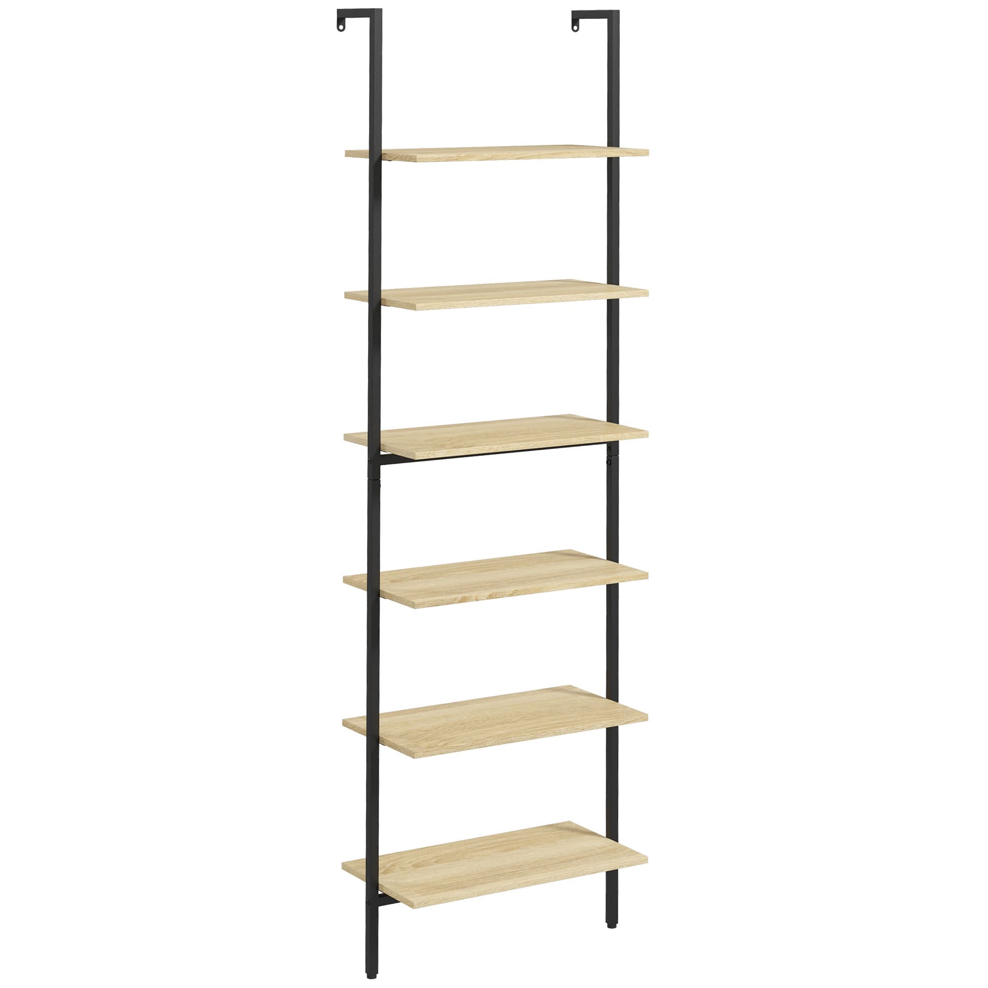 HOMCOM Étagère échelle mural bibliothèque style industriel 5 étagères acier noir aspect bois naturel dim. 60L x 30l x 206H cm