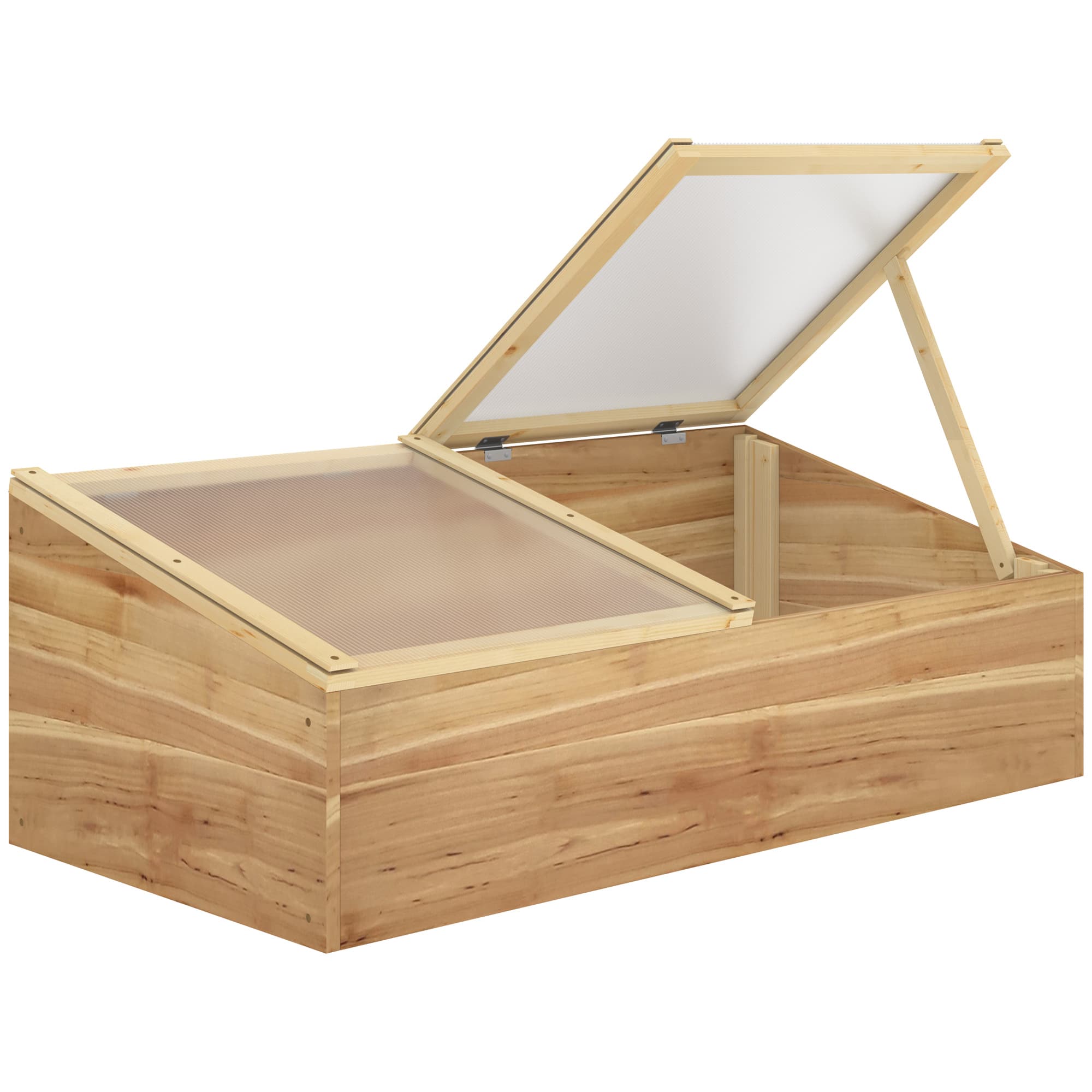 Outsunny Mini serre de jardin avec 2 toits ouvrables panneaux de polycarbonate bois sapin bois naturel 100 x 50 x 36 cm-AOSOM.fr
