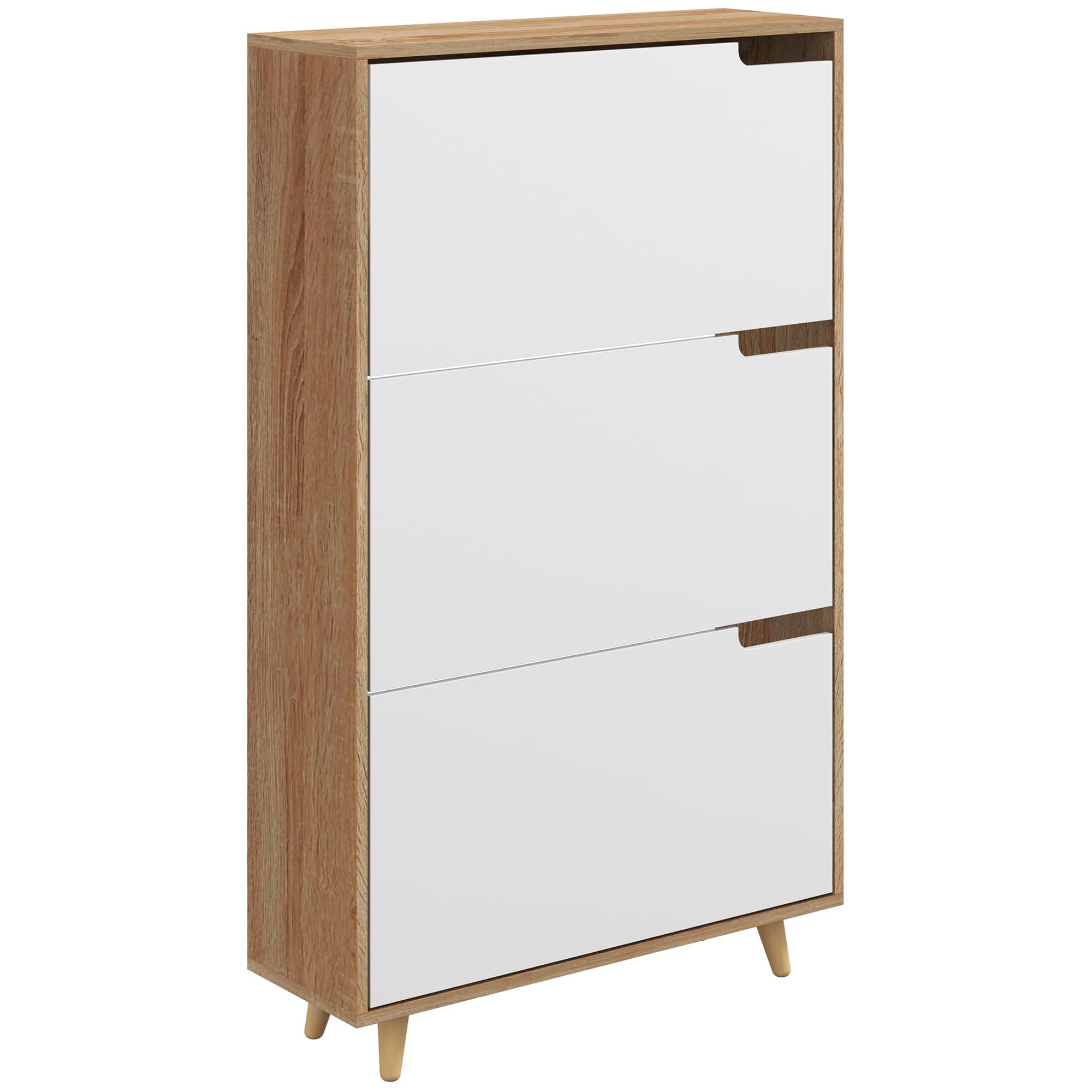 HOMCOM Meuble à chaussures 3 abattants avec étagère réglable, 72L x 24P x 119H cm, naturel et blanc