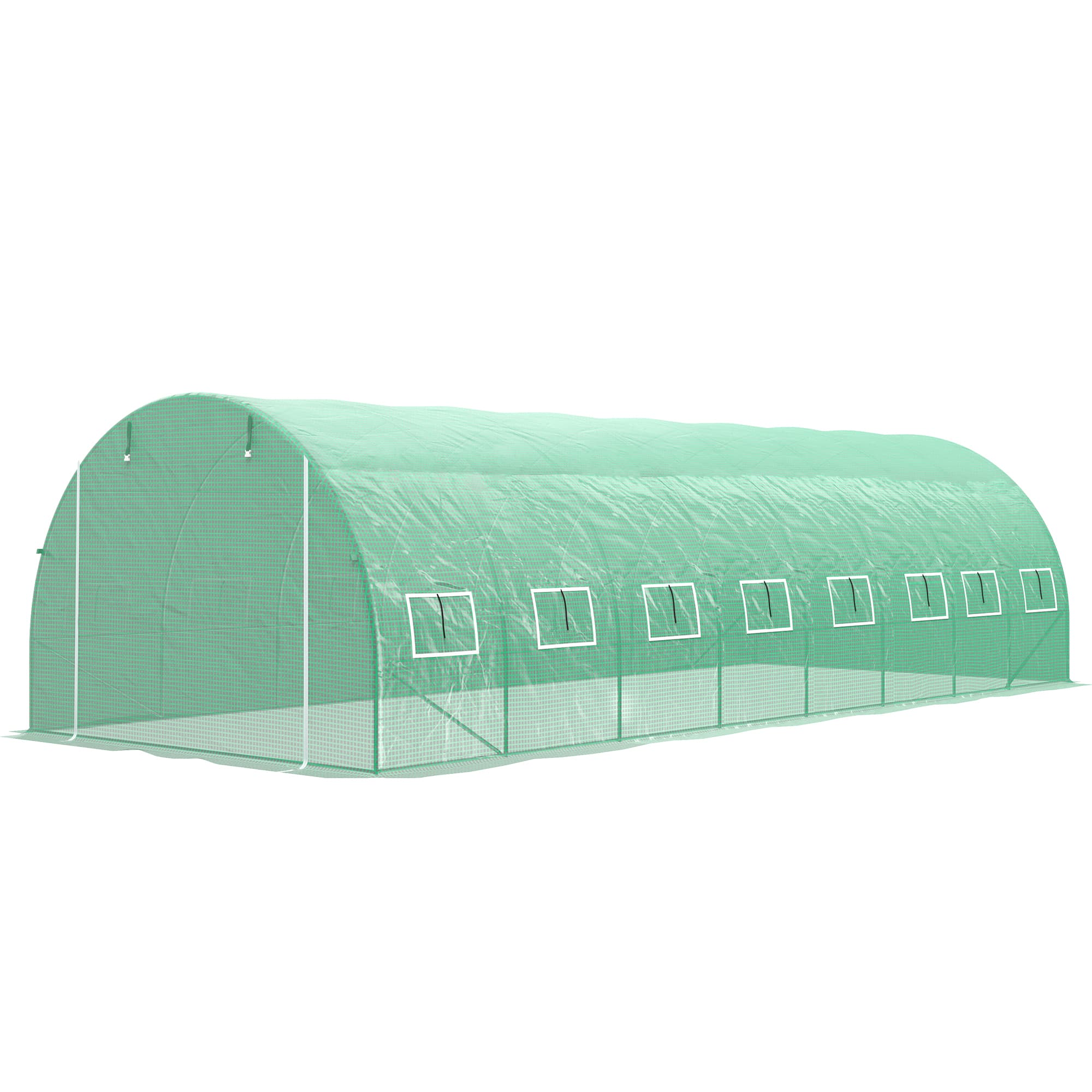 Outsunny Serre de jardin tunnel 24m2 8L x 3l x 2H m - 16 fenêtres, Porte zippée enroulable acier galvanisé, bâche PE, Vert