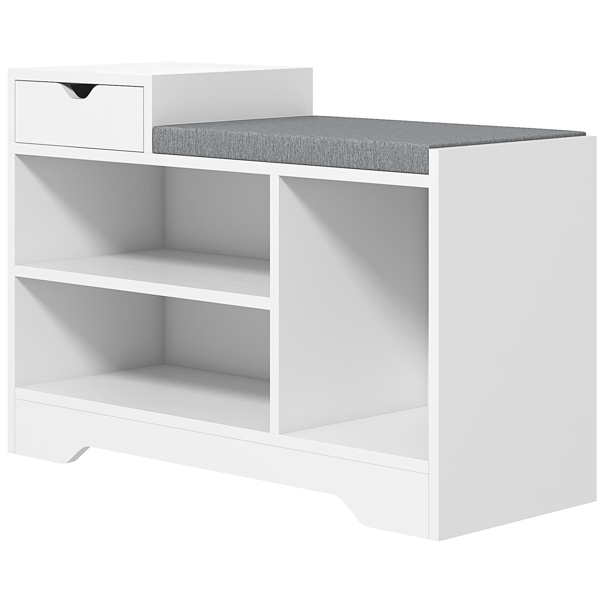 HOMCOM Meuble et banc à chaussures 1 tiroir et 3 compartiments, capacité 5 paires MDF, 76,5L x 30D x 52H cm