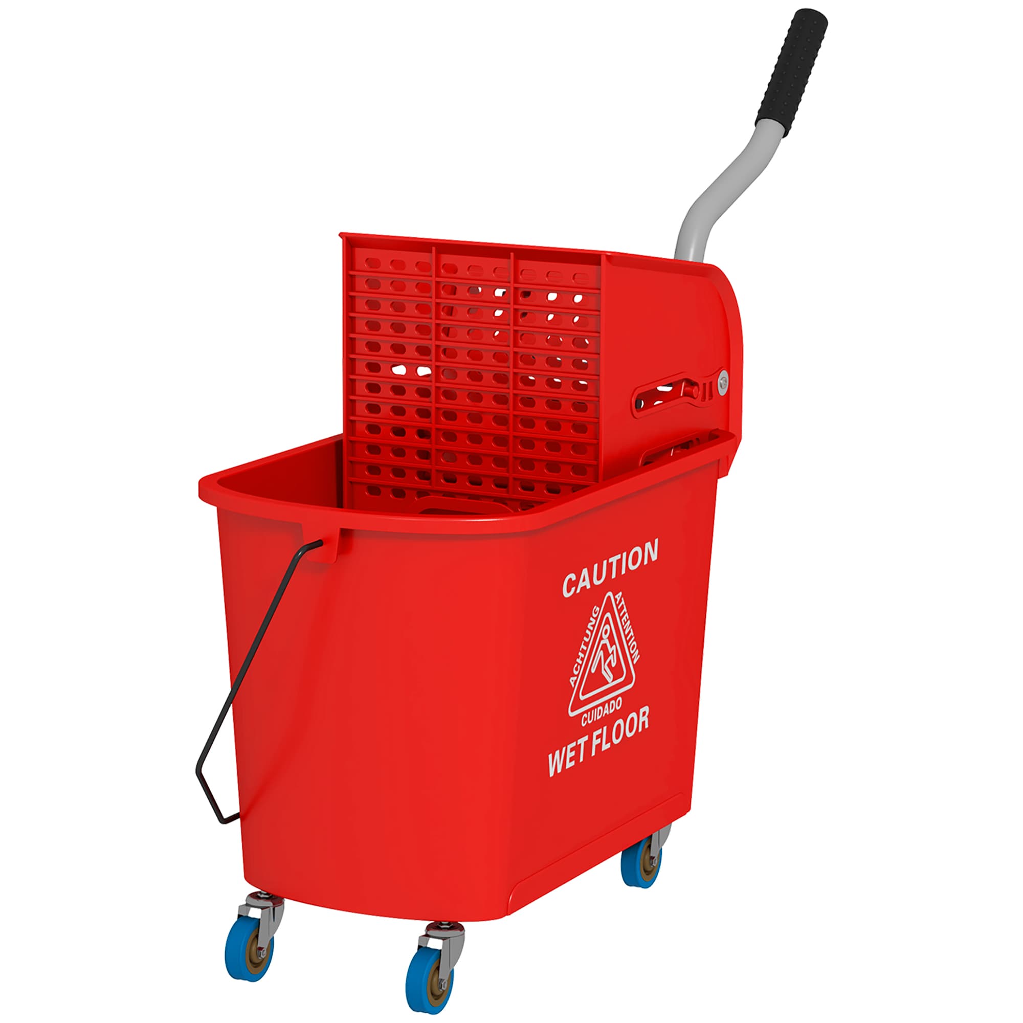 HOMCOM Chariot de nettoyage lavage seau de ménage 20 L avec essoreur et séparateur eau sale propre rouge 60L x 27l x 70,5H cm