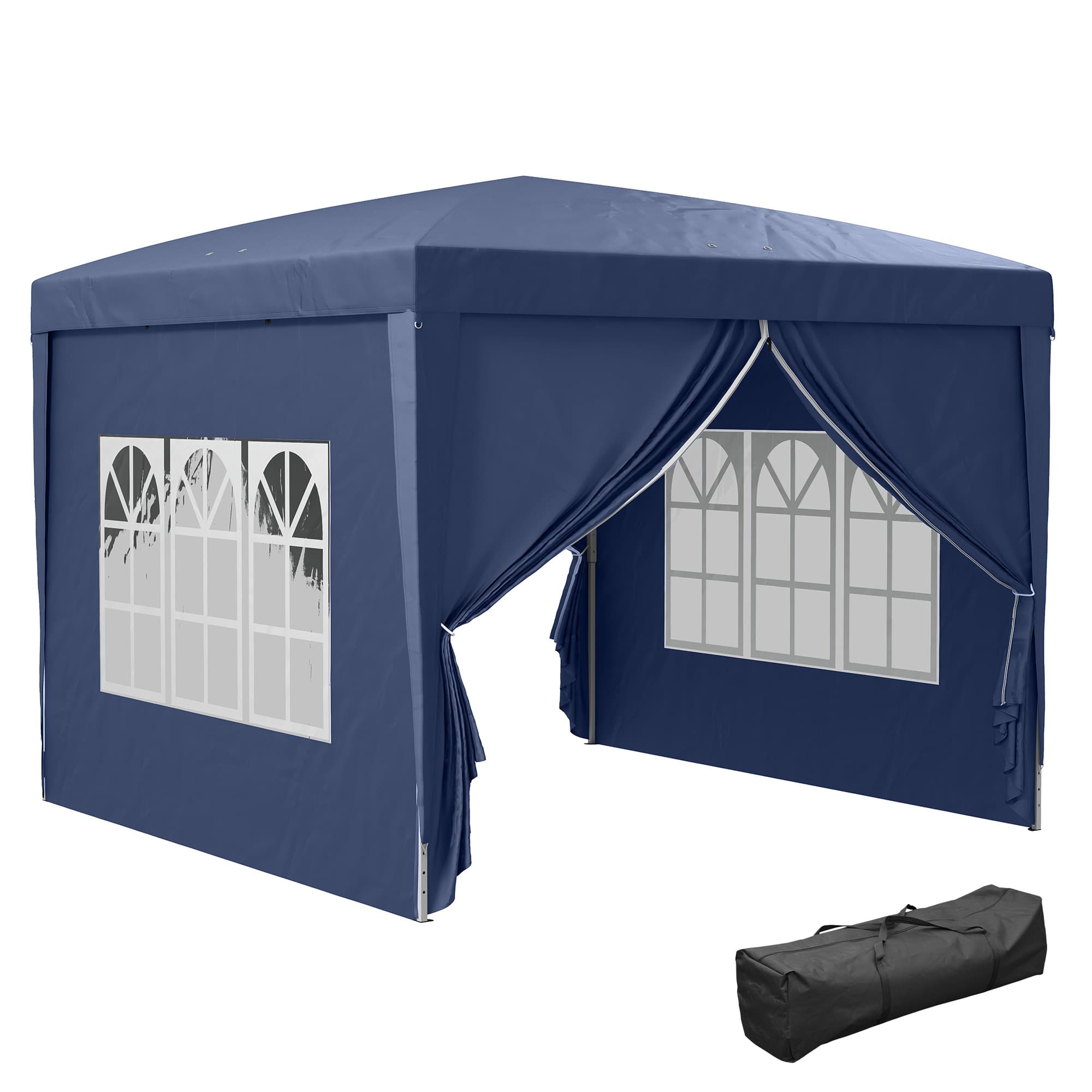 Outsunny Tonnelle Barnum Tente de réception Pliante 3 x 3 x 2,58 m avec fenêtres + Sac de Transport Bleu