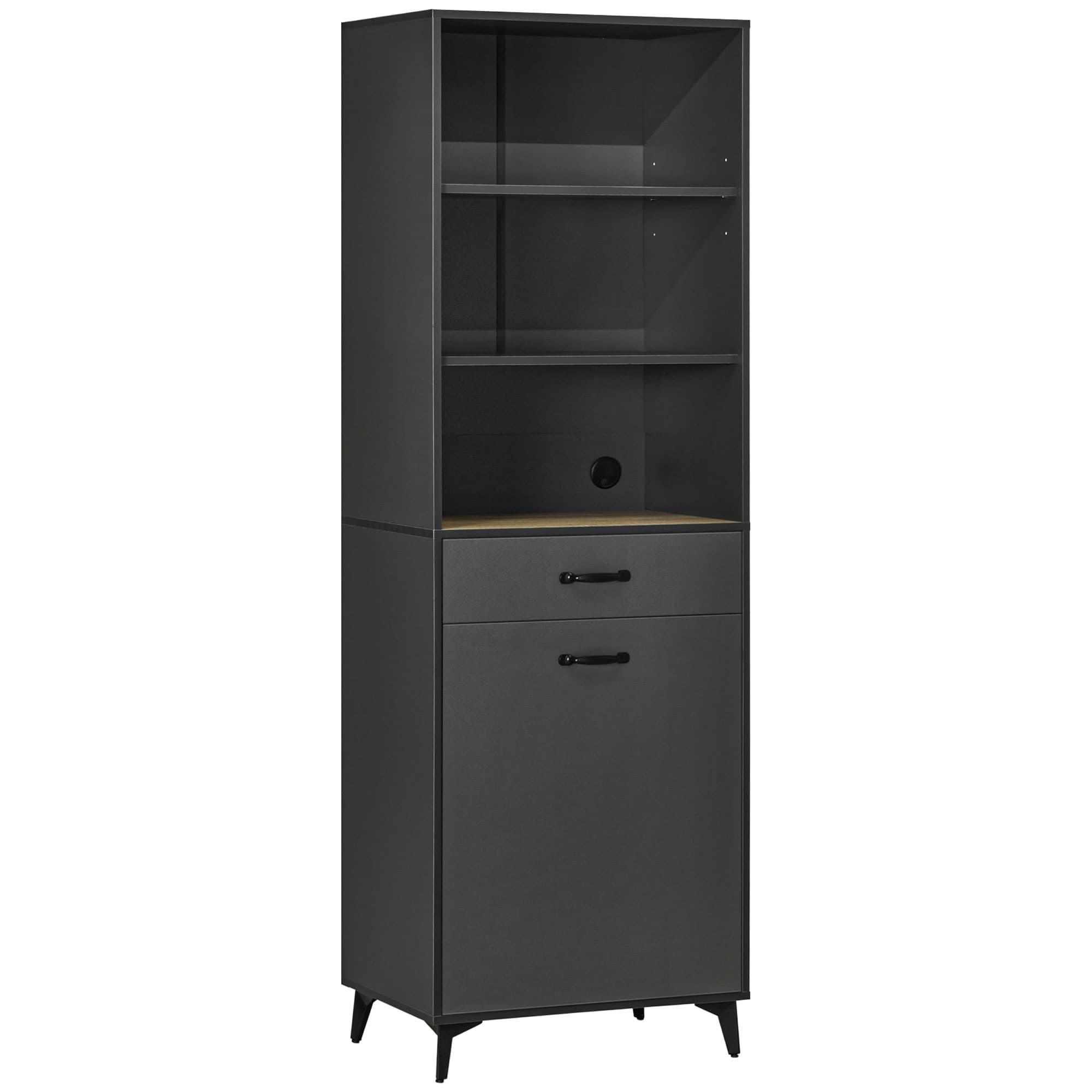 HOMCOM Meuble de rangement armoire de cuisine style industriel 3 niches 1 tiroir 1 placard 60 x 42 x 180 cm gris Aosom France
