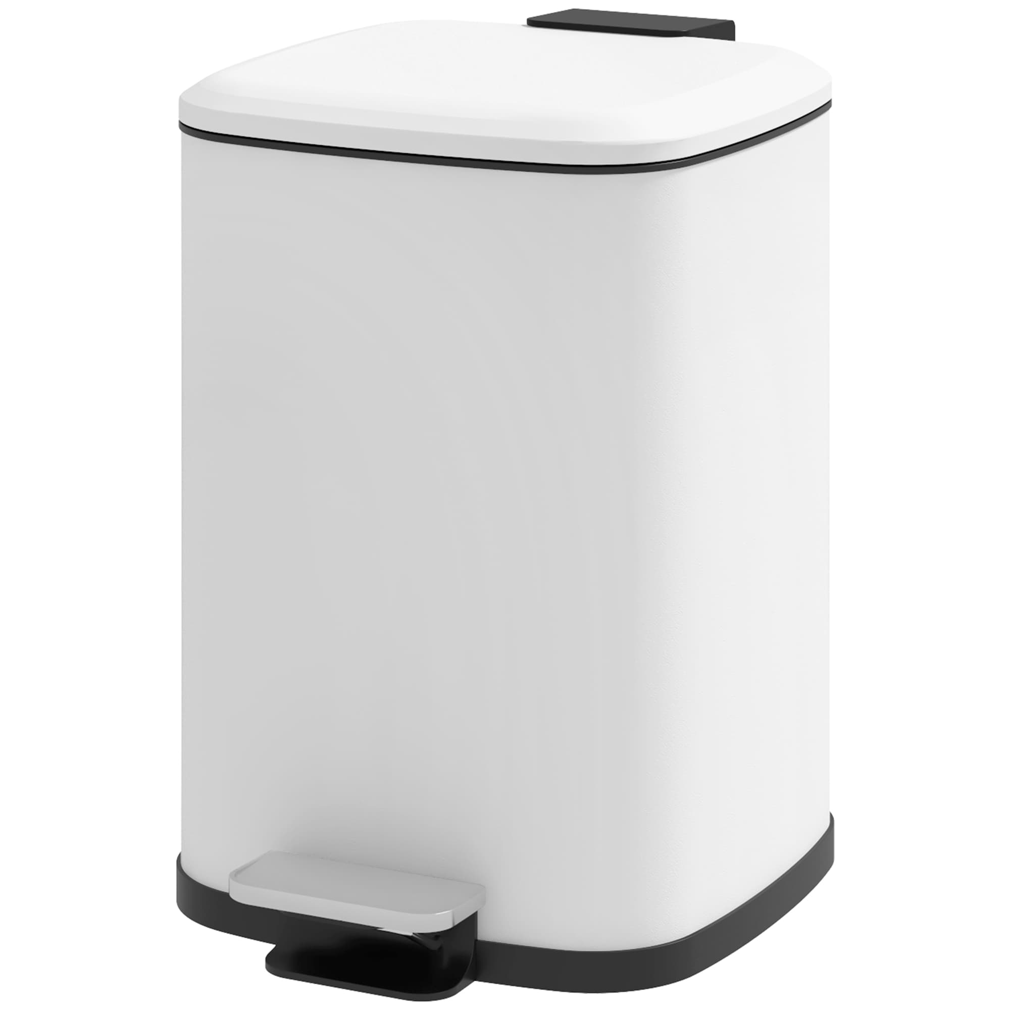HOMCOM Poubelle de cuisine 12L avec couvercle, poubelle anti-traces de doigts avec pédale et seau intérieur amovible, blanc