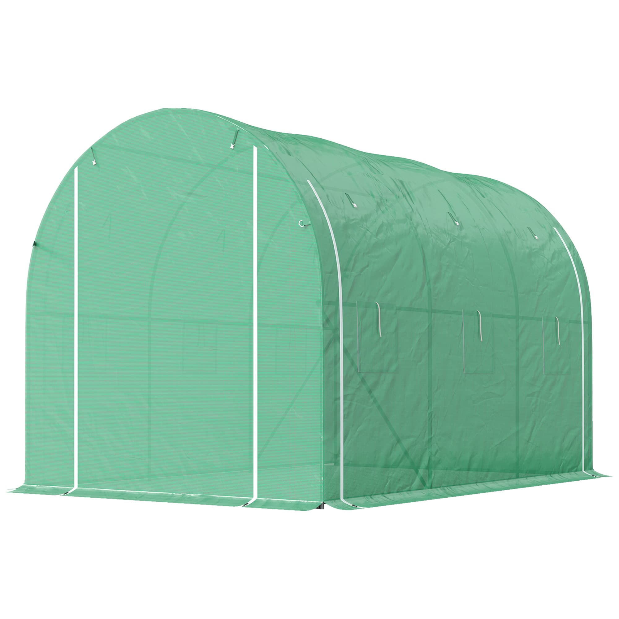 Outsunny Serre tunnel de jardin 6 m2 3 x 2 m avec 1 porte + 2 parois latérales zippées enroulables, 6 fenêtres, vert