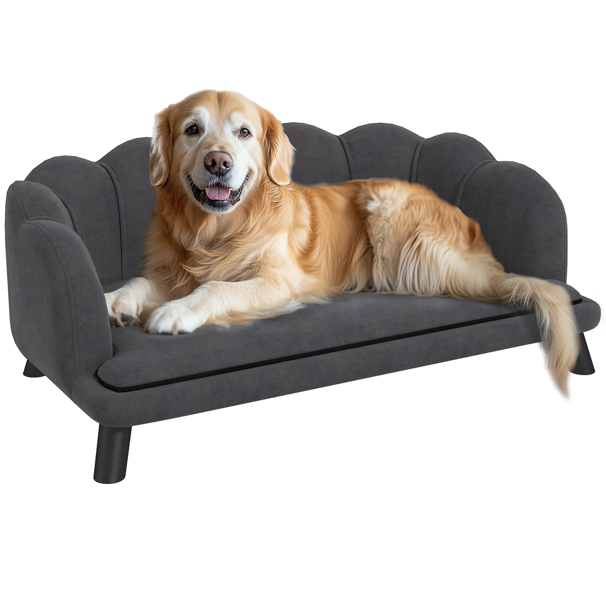 PawHut Canapé Chien Chat sur Pied Design Unique Accoudoir et Dossier 98 5 x 60 5 x 35 5 cm Gris Foncé